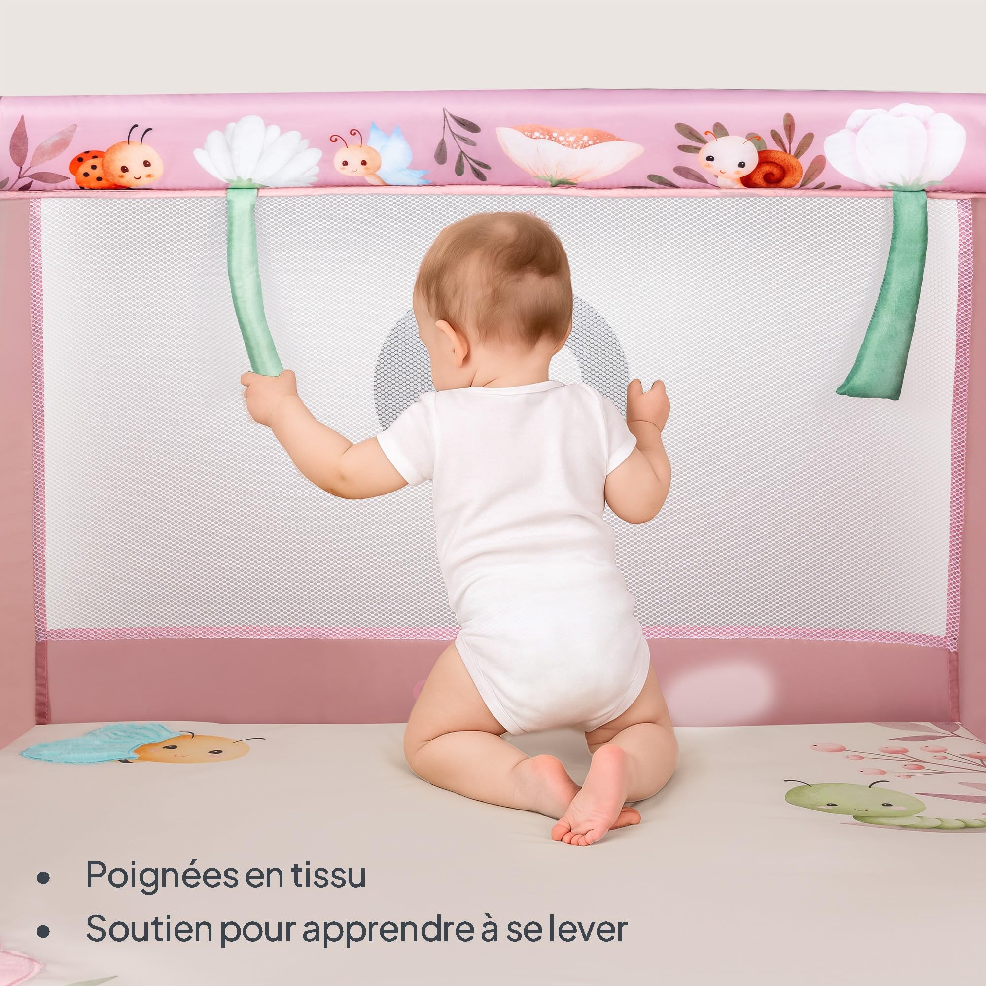 LIONELO MILLE PLUS Parc pour bébés 2-en-1 et jusqu’à 15 kg, de 0 à 36 mois, Entrée latérale, Matelas 3D, 2 roues avec frein, Pliable, Sac de transport inclus
