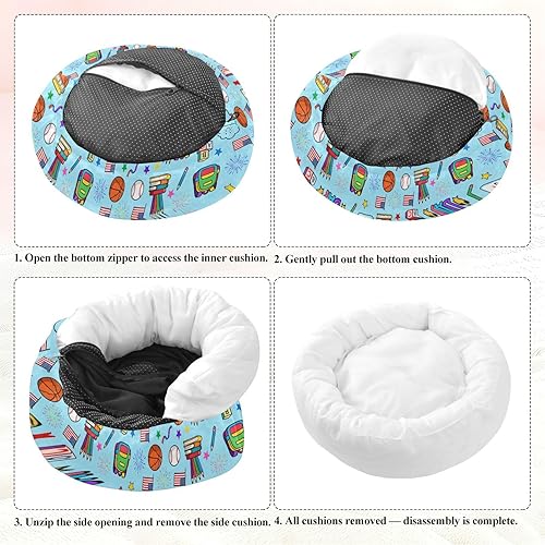 Miniatura 7 de Wudan Pet Cat Beds Donut Cuddler Fluffy Puppy Beds for Extra Small Size Pets Supplies M 100th Day Celebration Pattern Blue