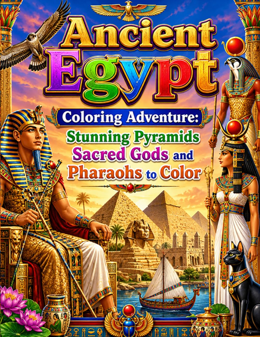 Ancient Egypt Coloring Adventure: Stunning Pyramids Sacred Gods and Pharaohs to Color: Explore Ancient Wonders Through Beautiful Egyptian Scenes ... Gods Pharaohs Temples and Sacred Symbols
