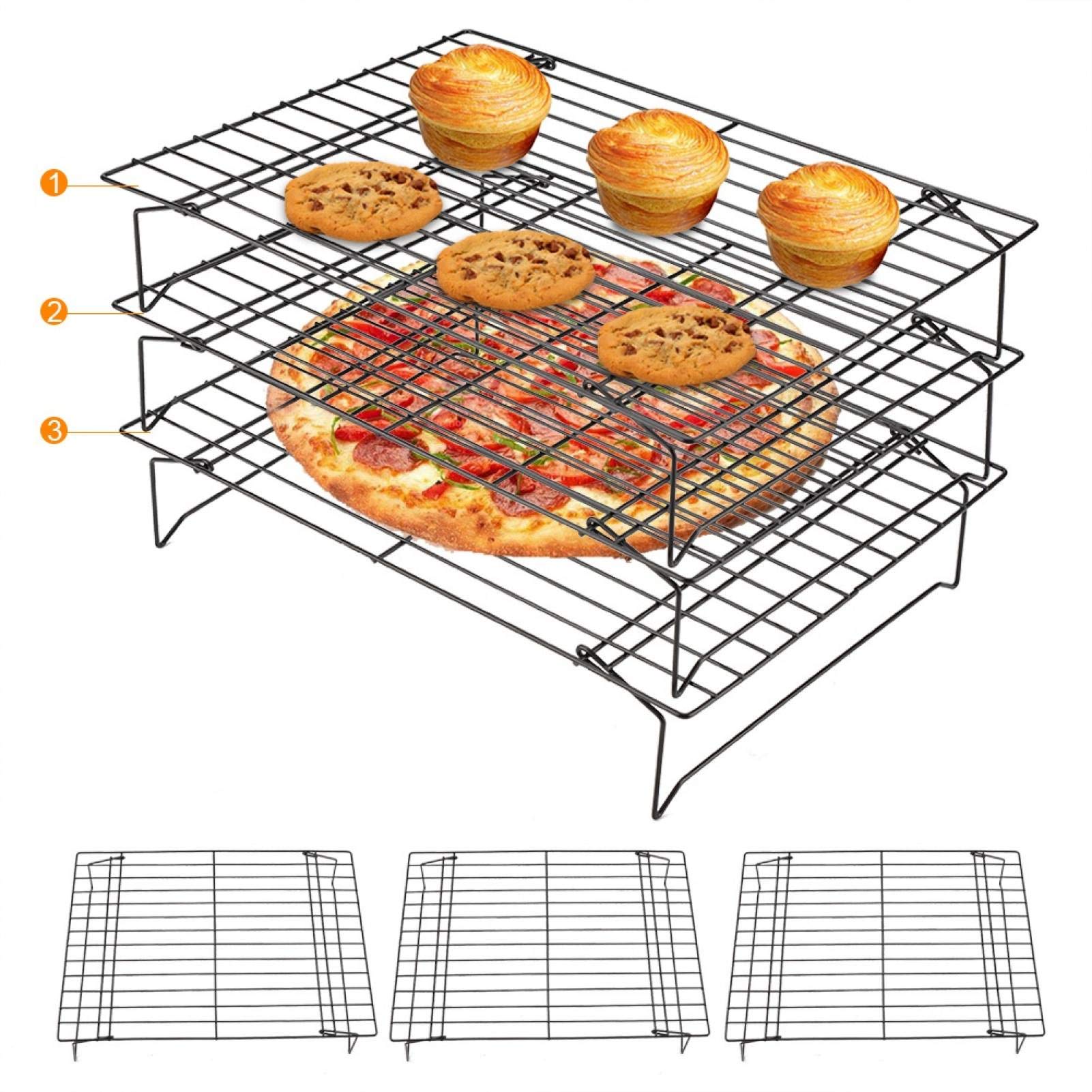 Bakrek, 3-laags koelrek Roestvrij staal Anti-aanbak Koekjes Koken Grillplaat voor koek/cake/brood