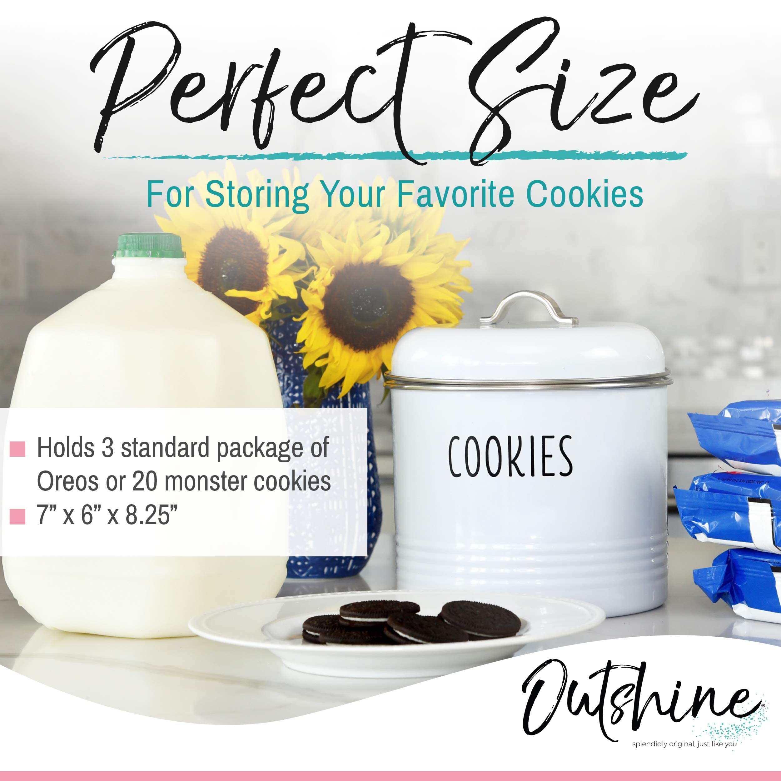 OUTSHINE White Vintage Cookie Jar with Airtight Lids|Farmhouse Cookie Jar|Decorative Snack Storage for Kitchen Counter|10 inches (H) x 7 inches (D) x 5 inches (W) x 12 cups Capacity