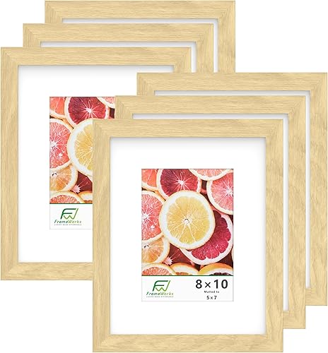 Vista 94 de FrameWorks Marcos de fotos clásicos de madera de 12 x 16 a 8 x 12 pulgadas con vidrio templado, roble dorado, paquete de 6