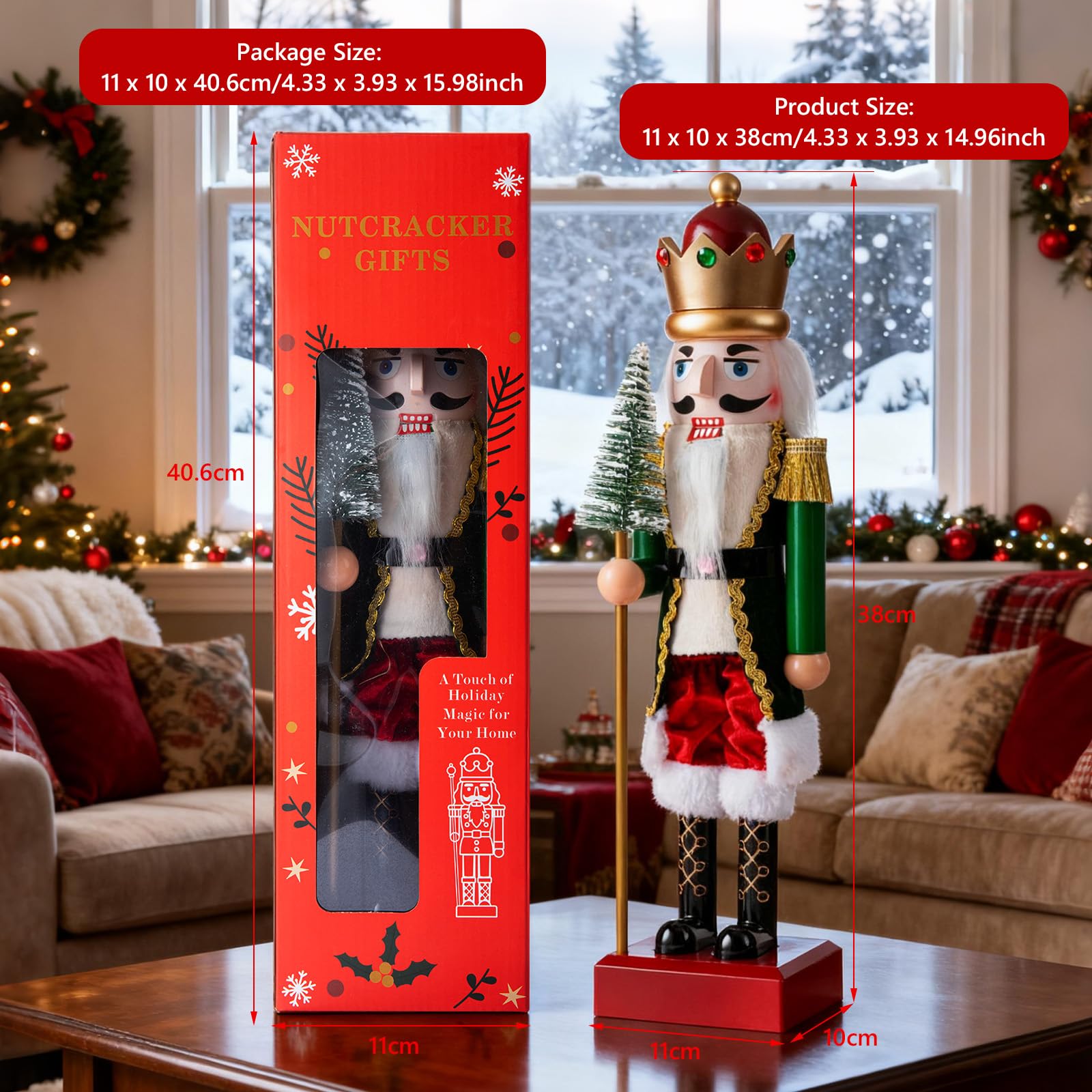 Soldatini Schiaccianoci di Natale, 38cm di Grandi Dimensioni Figure di Schiaccianoci di Natale con Luce LED e 10 Musiche Soldatini Schiacciano in Plastica per la Tradizione Regalo di Natal