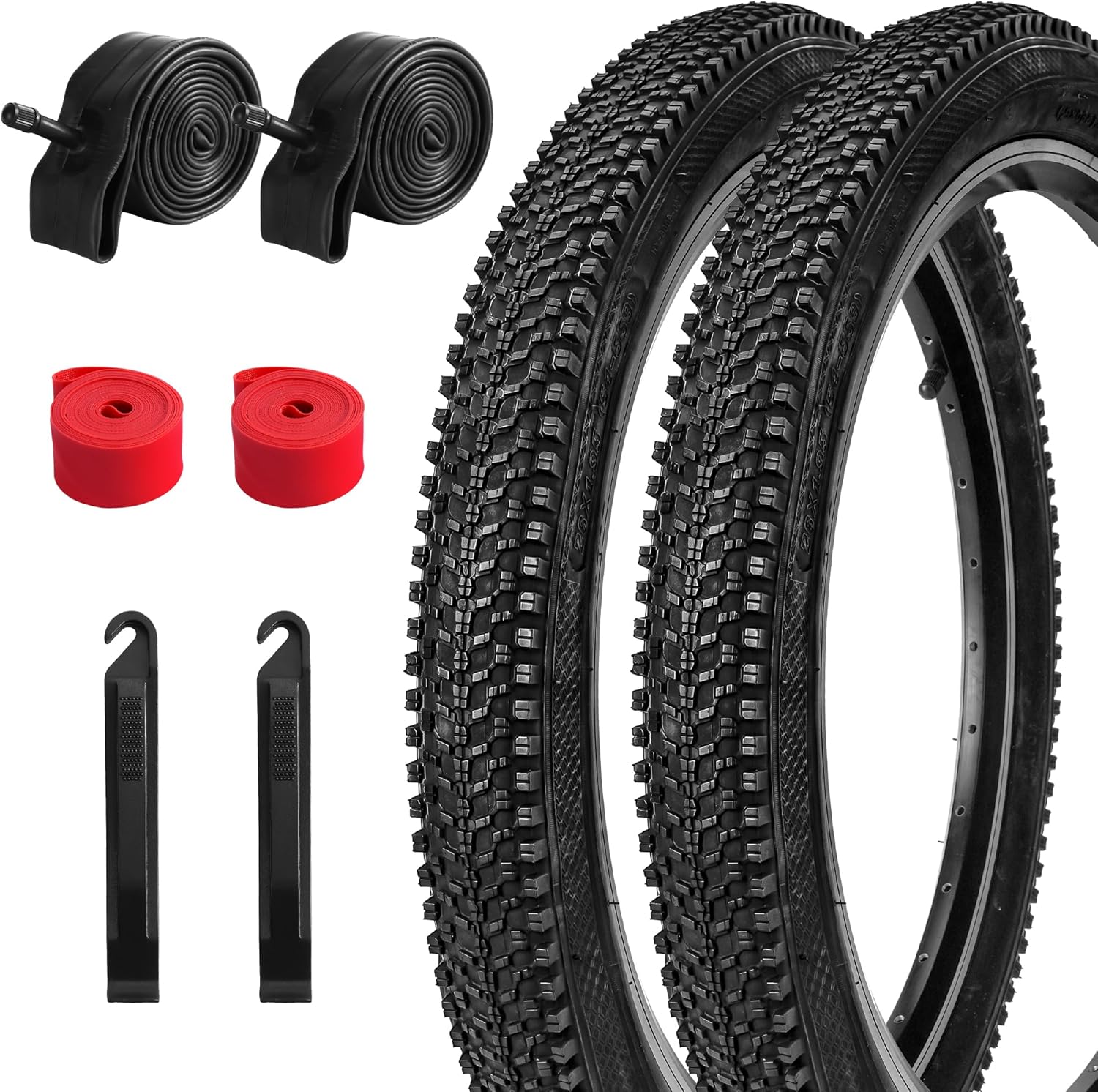 2-Pack Mountain Bike Tires and Tubes Set, 20/24/26 Inch Folding Replacement Tires, High Performance Puncture-Resistant Inner Tubes with Tire Levers, Liners & Repair Tool
