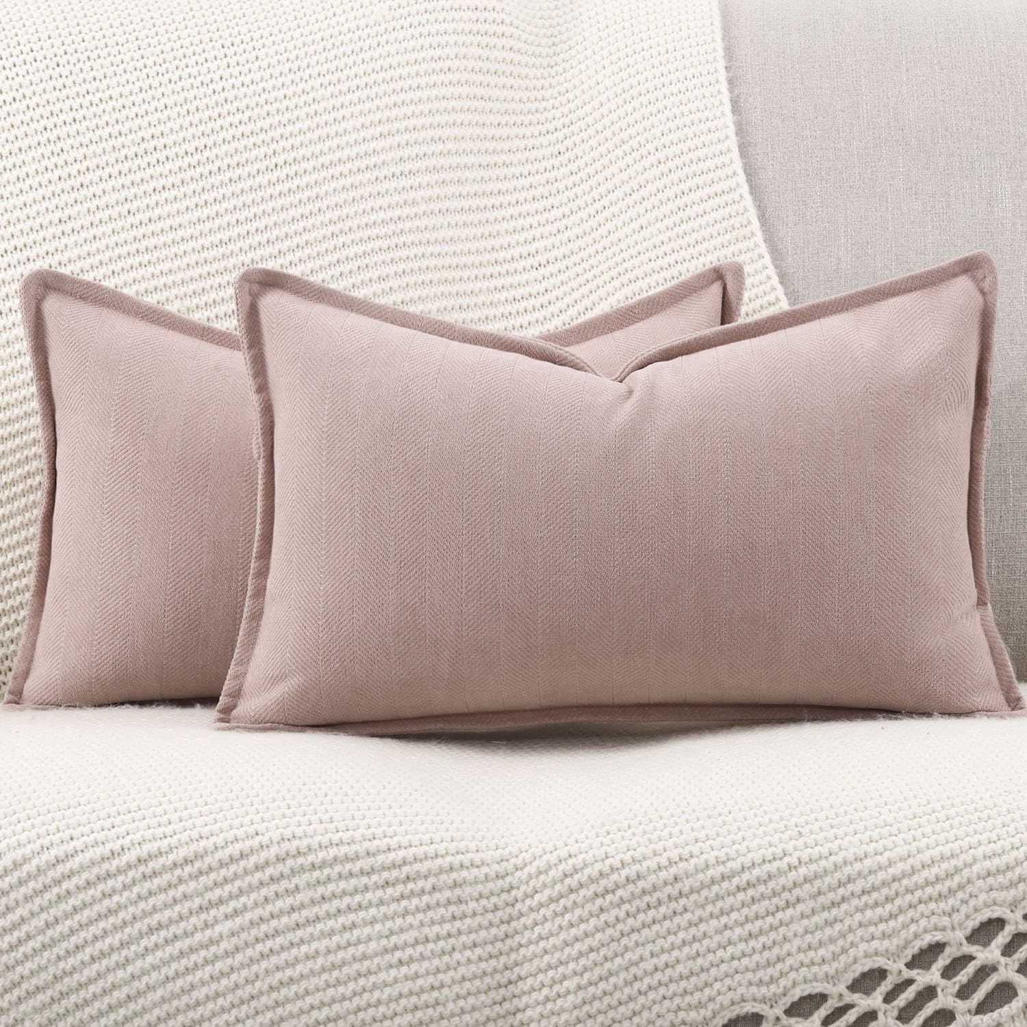 Madizz Textured Chenille Cushion Covers Set of 2 Super Soft Decorative Throw Pillow Covers Boho Pillowcases Modern Home Decor for Sofa Bedroom 12x20 inch - Image 2