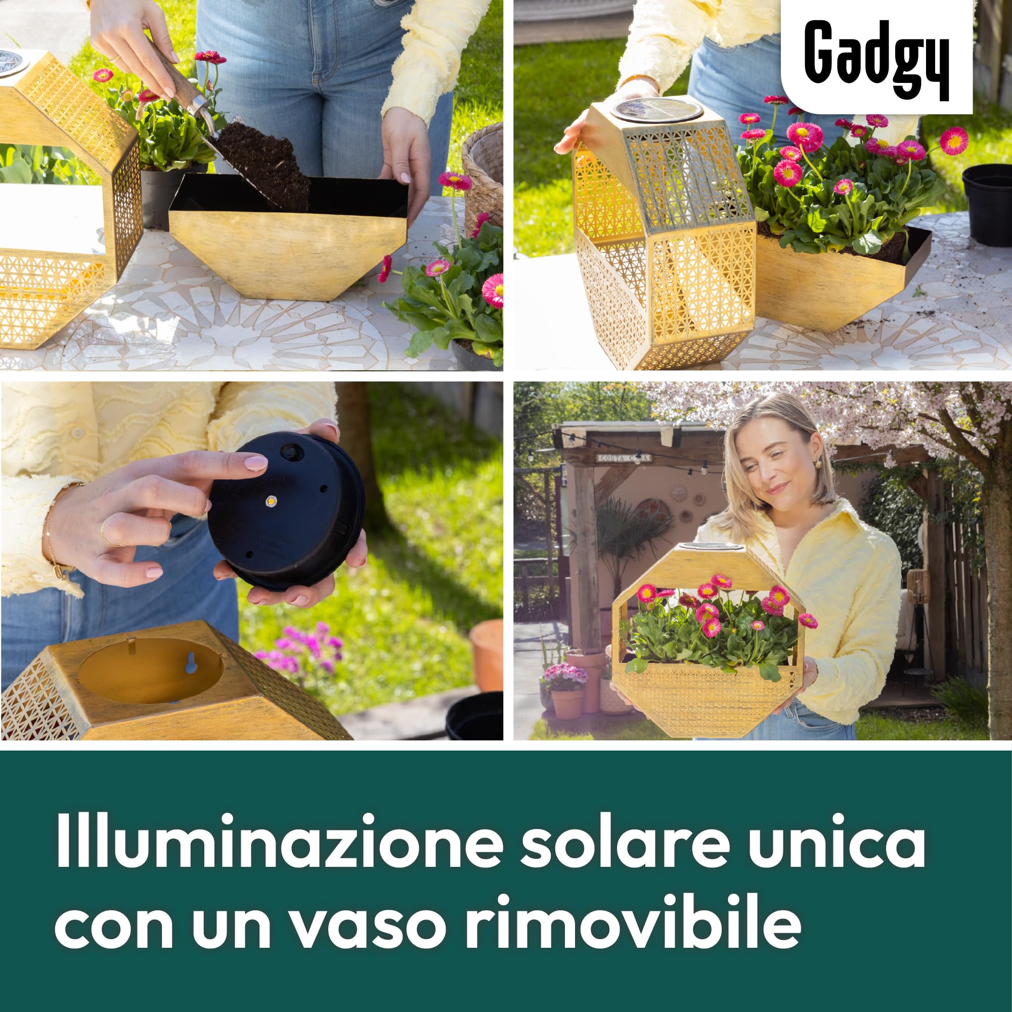 Gadgy Lampada solare da parete con vaso da fiori – Fioriera illuminata per balcone e terrazza – Illuminazione giardino resistente