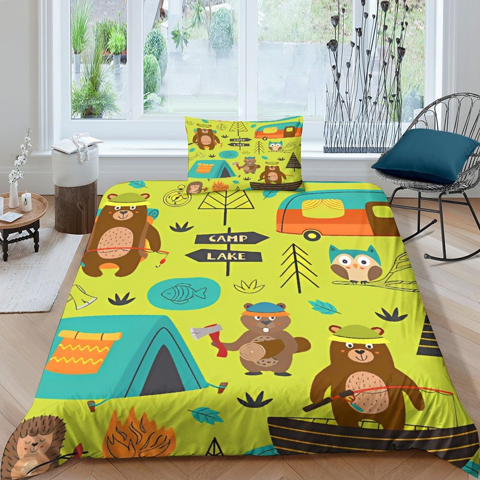 Housse de couette 3D animaux de dessin animé parure de lit single