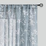 FMFUNCTEX Sage Green Sheer Curtains for Living Room White Floral Print Curtains 84 Inches Long for Bedroom Plum Blossom Flax Linen Blend Drapes Semi Sheer Rod Pocket Window Curtains 2 Panels Green