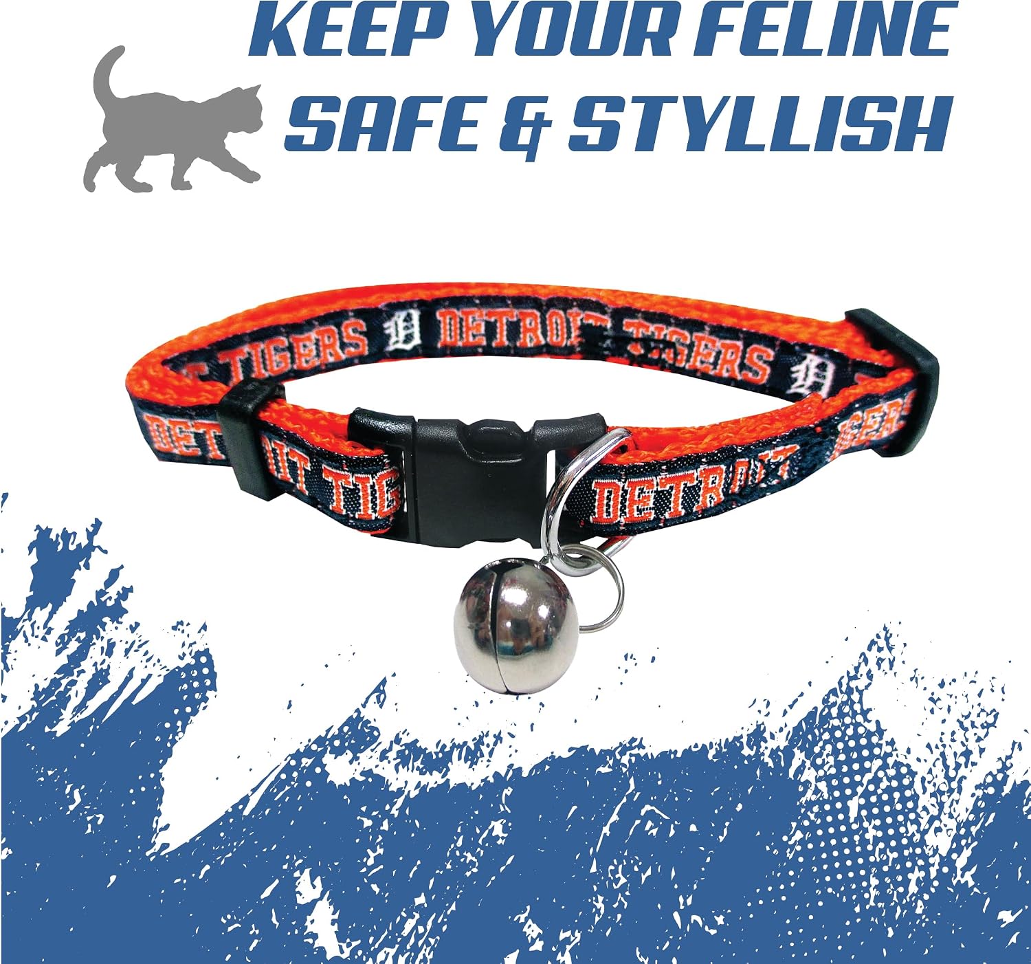 MLB CAT COLLAR. - DETROIT TIGERS CAT COLLAR. - Strong & Adjustable BASEBALL Cat Collars with Metal Jingle Bell image 2