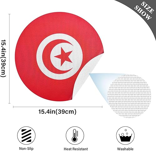 Miniatura 2 de Juego de 6 manteles individuales redondos con bandera de Túnez, manteles individuales modernos para decoración de fiestas, cocina, comedor