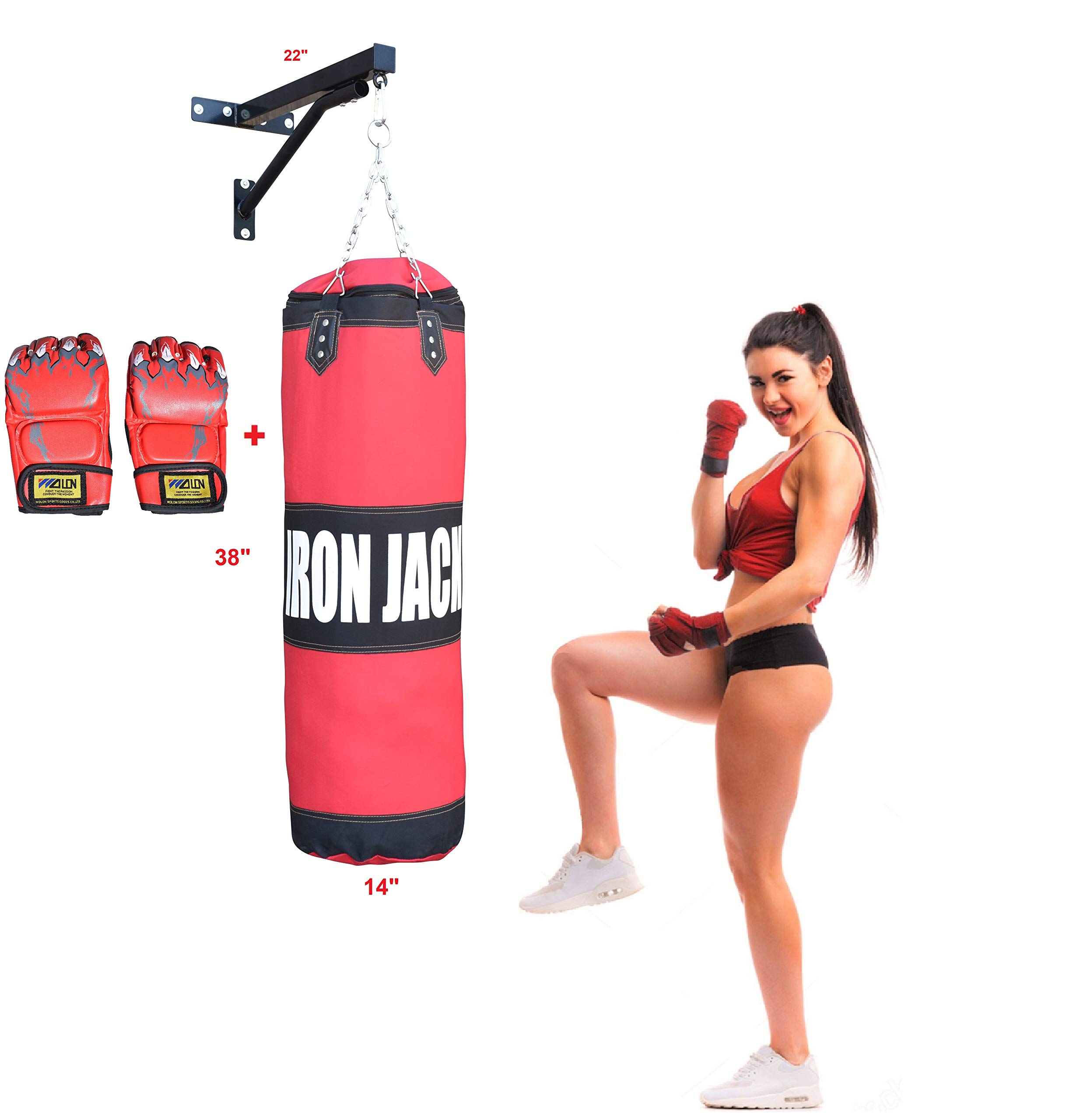 X-Factor Punching Bag Unfilled Set w Gloves, Hanging Chain Wall Bracket Heavy Bag for Boxing MMA Muay Thai Training, Karate Kick Boxing Martials Arts