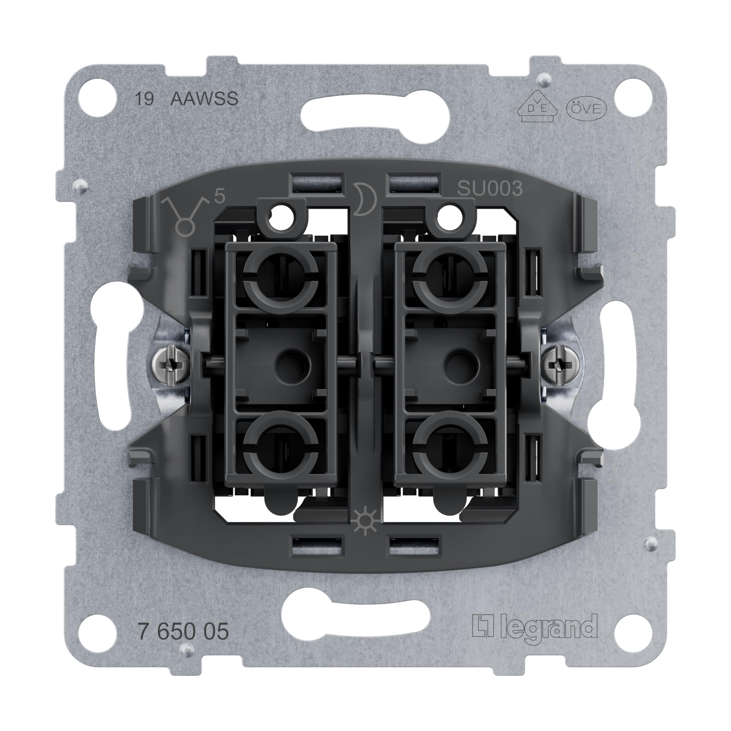 LEGRAND, Seano Series Switch Insert, Plug-In Terminals, 2x LED Lighting Functions Can Be Retrofitted (Item Number: 764526), 2x LED Control Functions Retrofittable (Item Number: 764521), 10AX, 765005