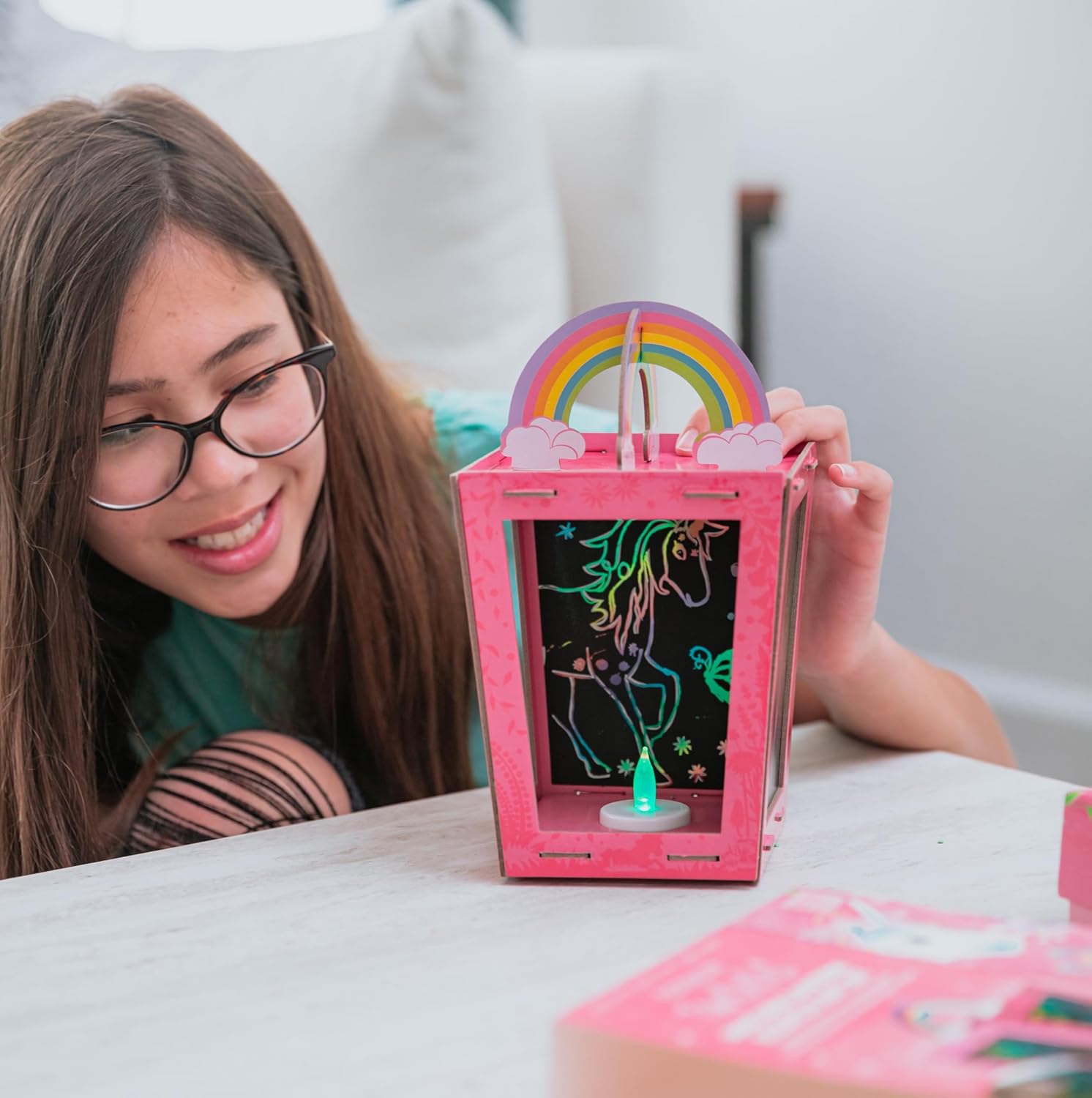 BOX CANDIY Totally Magical Unicorn Lantern Scratch Art Night Light Kit to Make and Enjoy