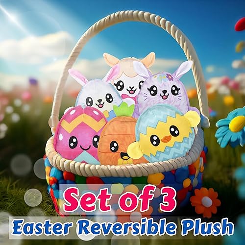 Miniatura 5 de Forest & Twelfth Juego de 3 peluches reversibles de Pascua de 6 pulgadas, 2 en 1, ideales para rellenos de cestas, recuerdos de fiesta, regalos de