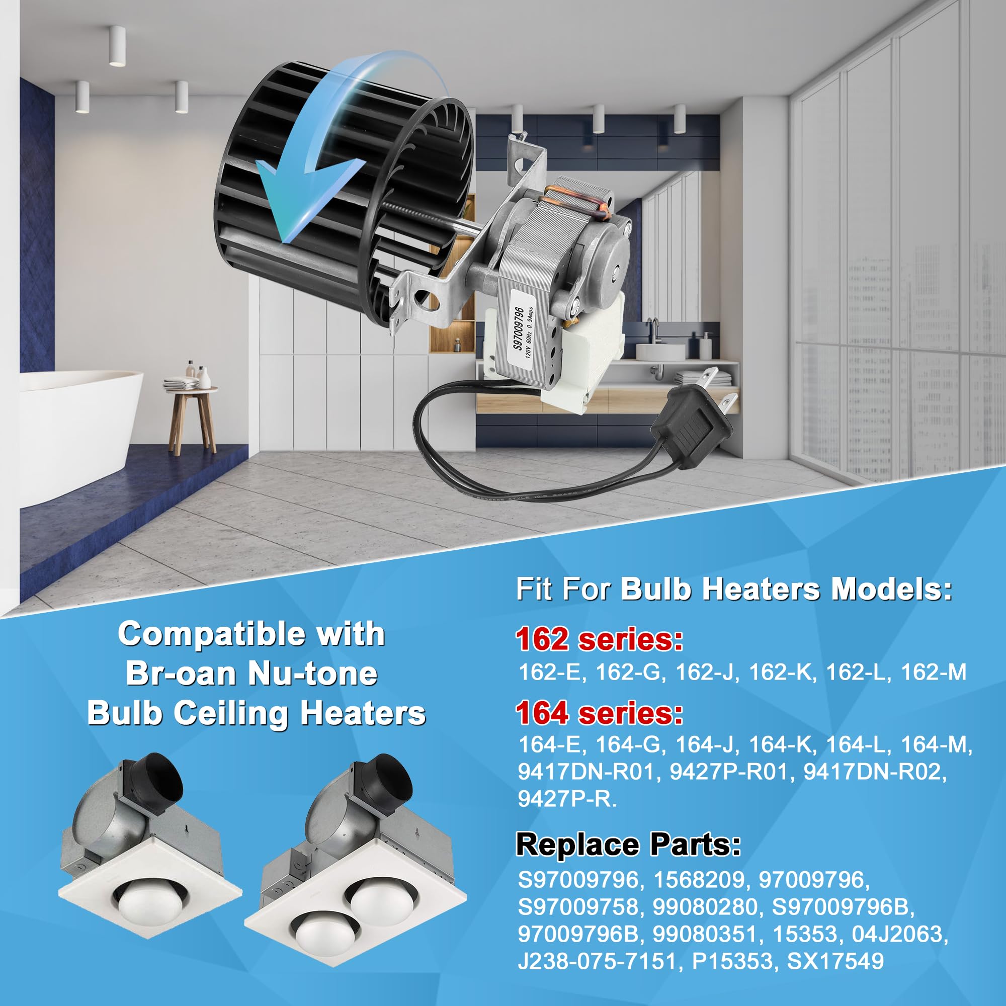 S97009796 Bathroom Fan Motor Assembly Compatible with Br-oan Nu 