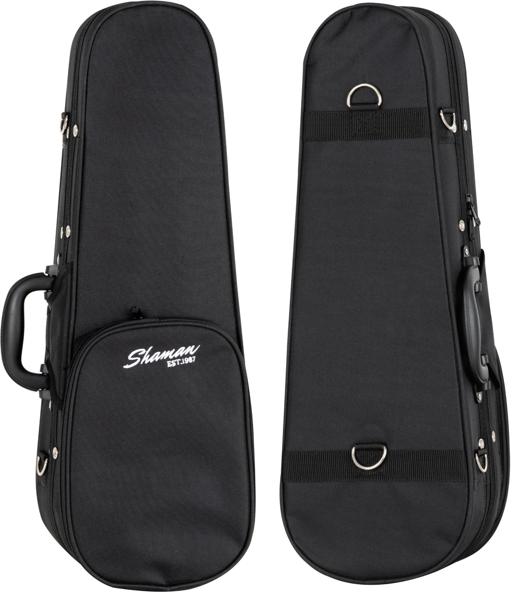 Shaman Softcase per Ukulele Soprano - Custodia leggera con schiuma rigida sagomata, tasca interna ed esterna, tracolla rimovibile. Dimensioni interne: 58,5x18x7,5 cm. Colore nero.