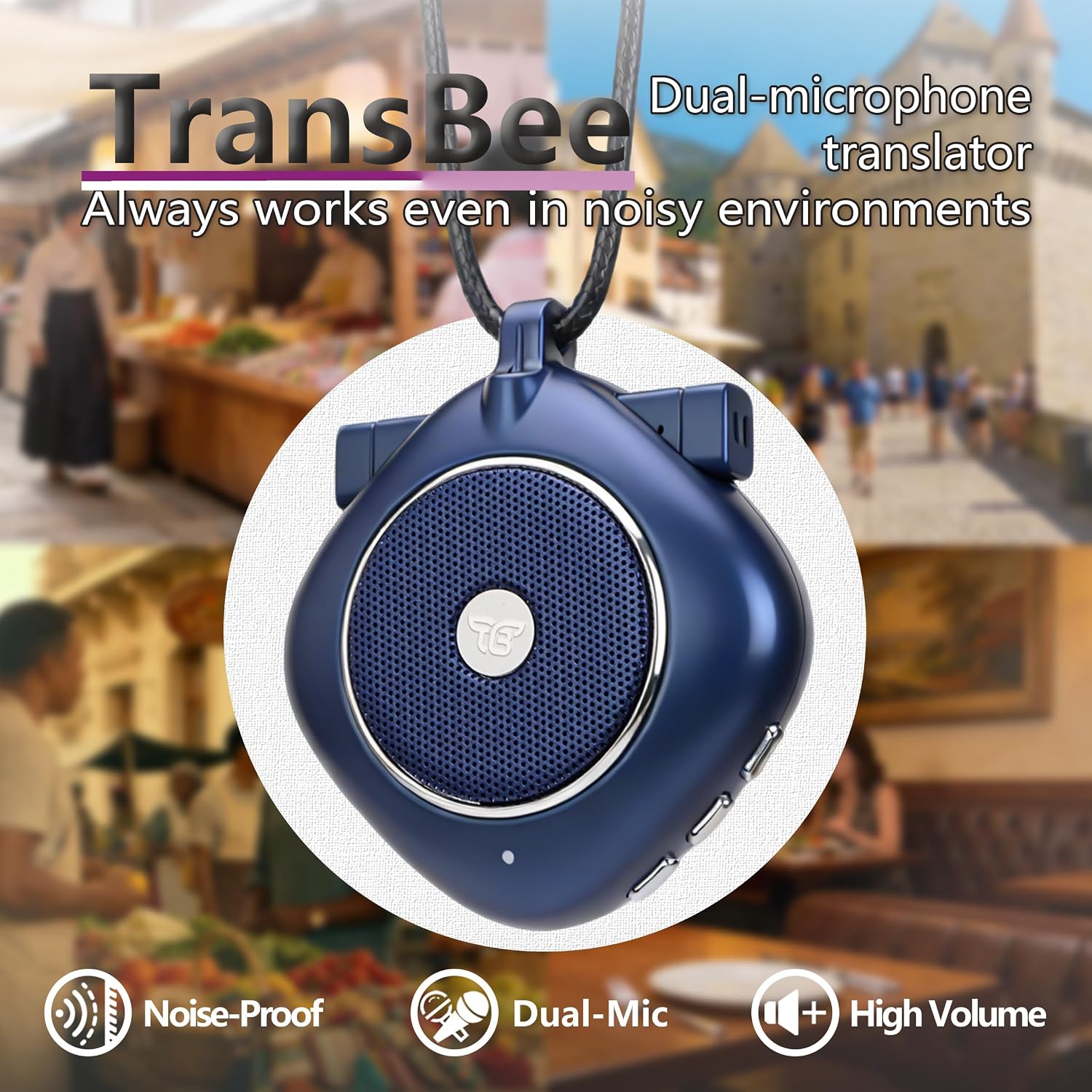 TransBee Portable Two-Way Voice Translator Device, Real-Time Multilingual Instant Translation, Dual Mic Translator with Built-in Speaker & Conversation Recorder for Travel (Evergreen Spruce)