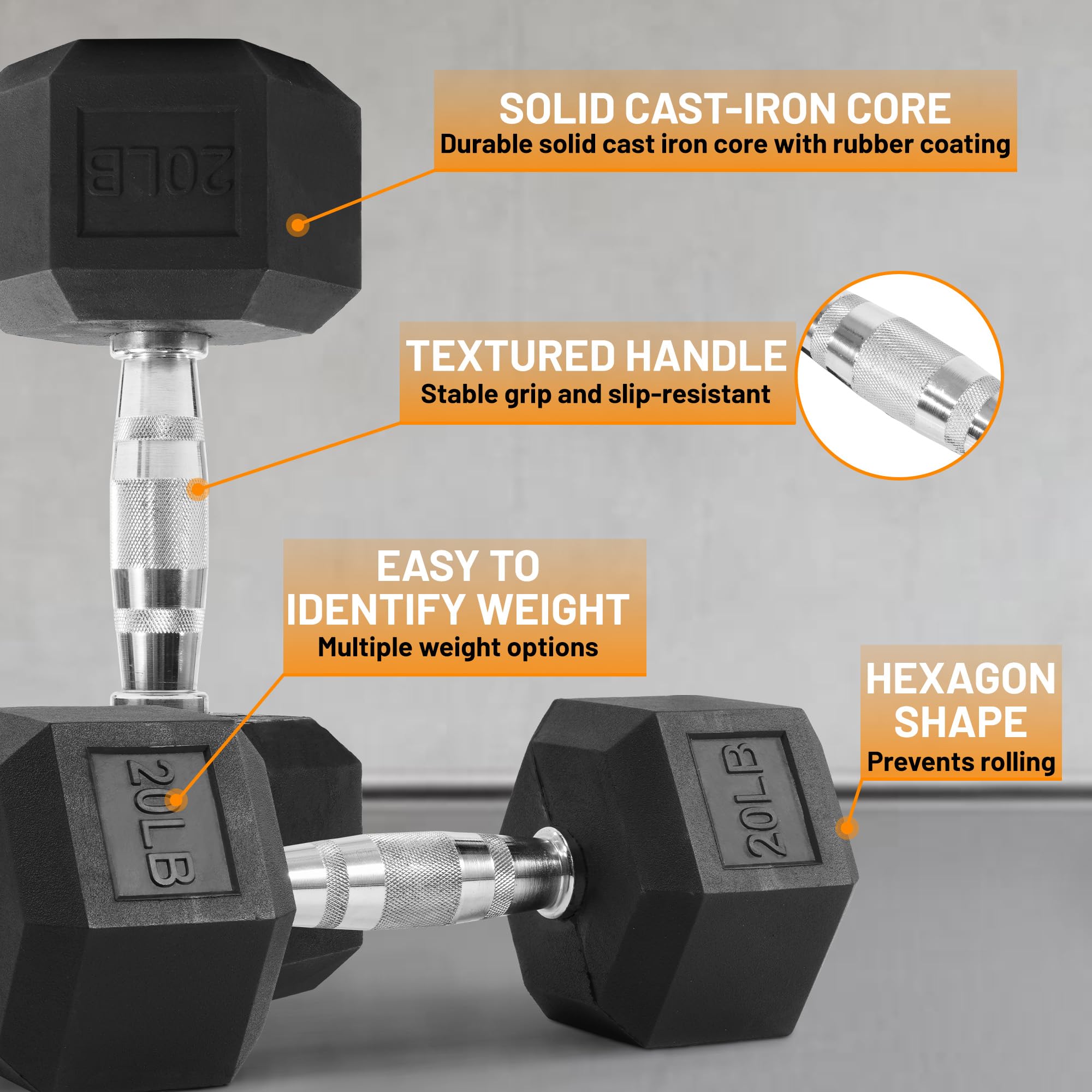 Rubber Coated Hex Dumbbell Set with Storage Rack, 100/150/200/550 LB Hand Weight Set with Anti-Slip Grip for Home Gym