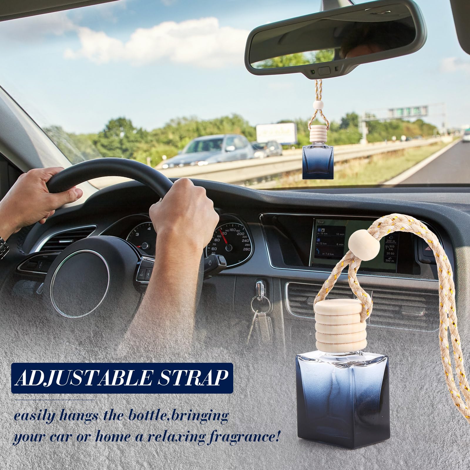 Ambientador colgante para coche, 50 unidades, botellas difusoras de vidrio vacías, botellas de perfume, recargables, ambientador de coche, colgante de aromaterapia, frascos de coche, adornos