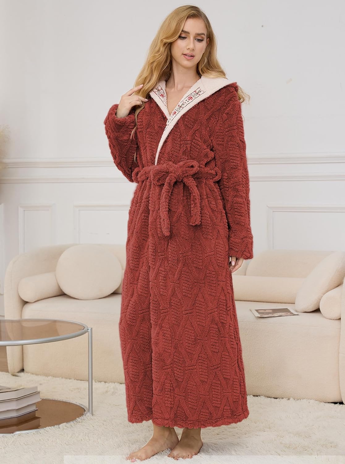 Artfasion Robes for Women with Hood Long Soft Warm Full Length Bathrobes Luxurious Plush Fleece Winter Gifts - Image 7