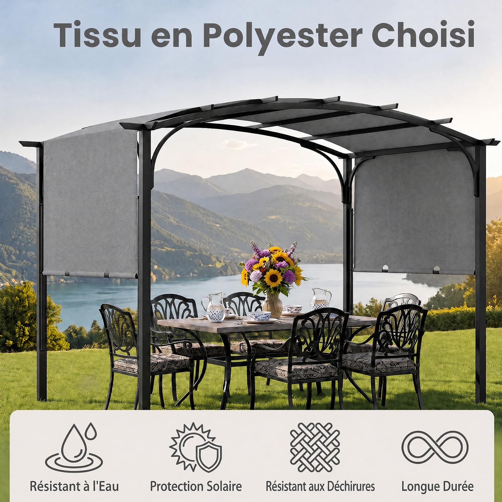 GOPLUS 3 x 2,5 M Pergola Jardin Extérieur en Métal avec Toit Coulissant