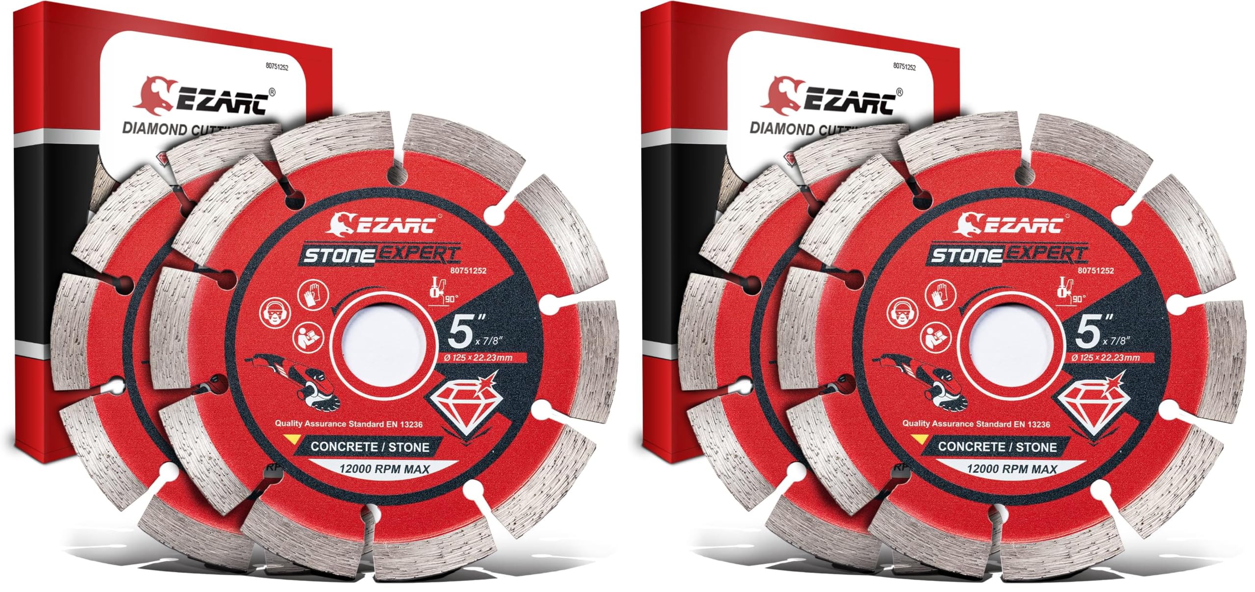 EZARC Disque Diamant 125 mm, 2 PC Disque à Tronçonner Diamanté Segmenté, Pour la Coupe à Sec et Humide de Béton Granit, Pierre, Brique, Marbre, etc. (Lot de 2)