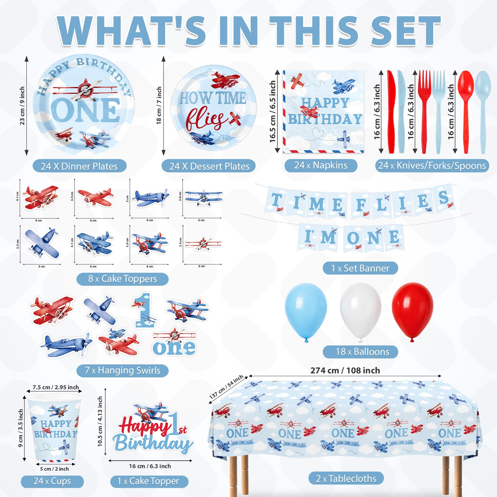205 piezas de decoraciones de avión para fiesta de primer cumpleaños para