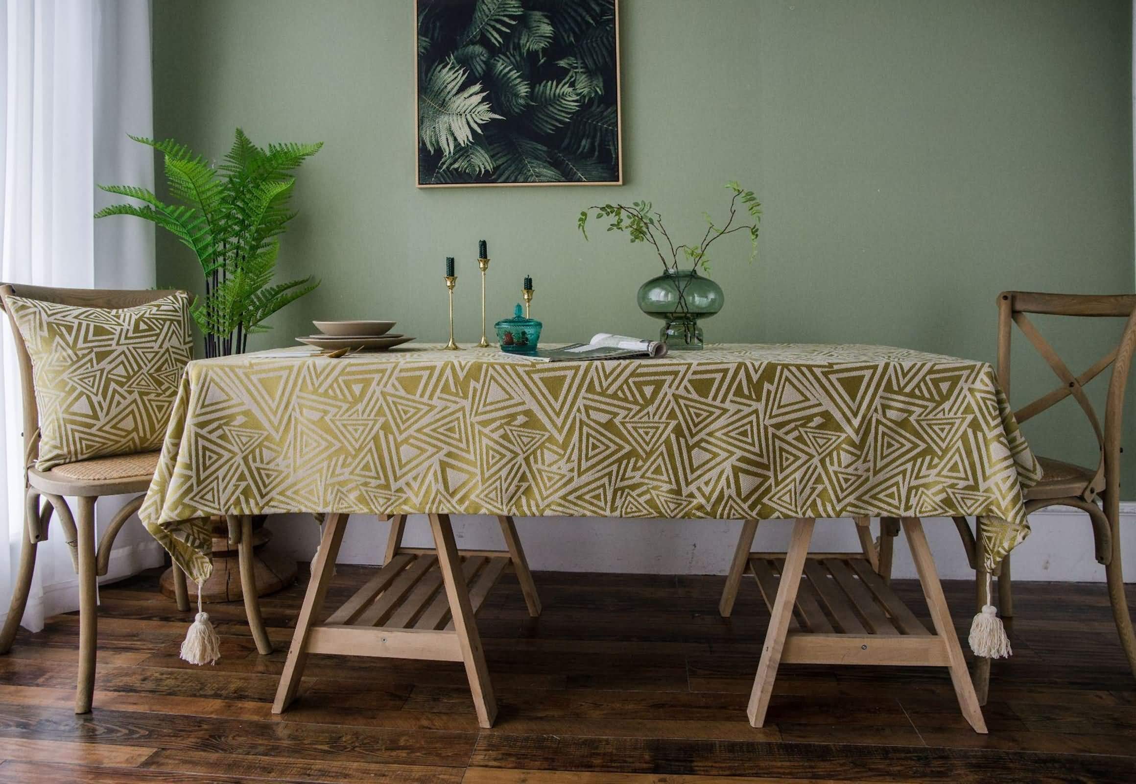 Mantel Rectangular Amarillo Moderno, Patrón de Triángulo, de Poliéster Fácil de Limpiar, 135 x 240 cm, Mantel para Mesa de Centro