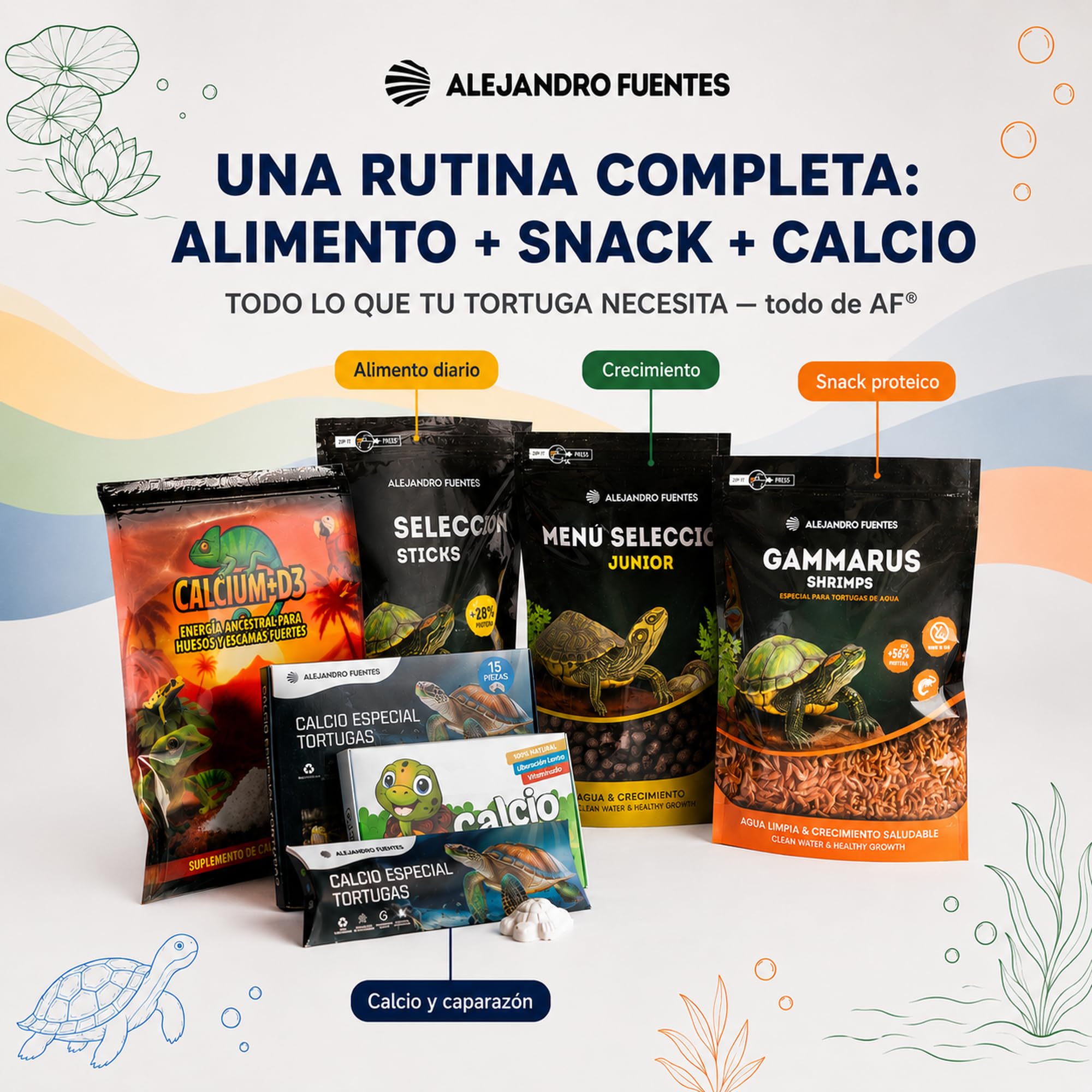 AF® Comida para Tortugas de Agua Adultas 1,5kg/5L Sticks Flotantes 5mm, 28% Proteína para Caparazón Fuerte, Agua Limpia y Sin Olores, Comida Tortuga con Cierre Zip y Cuchara Medidora Incluida