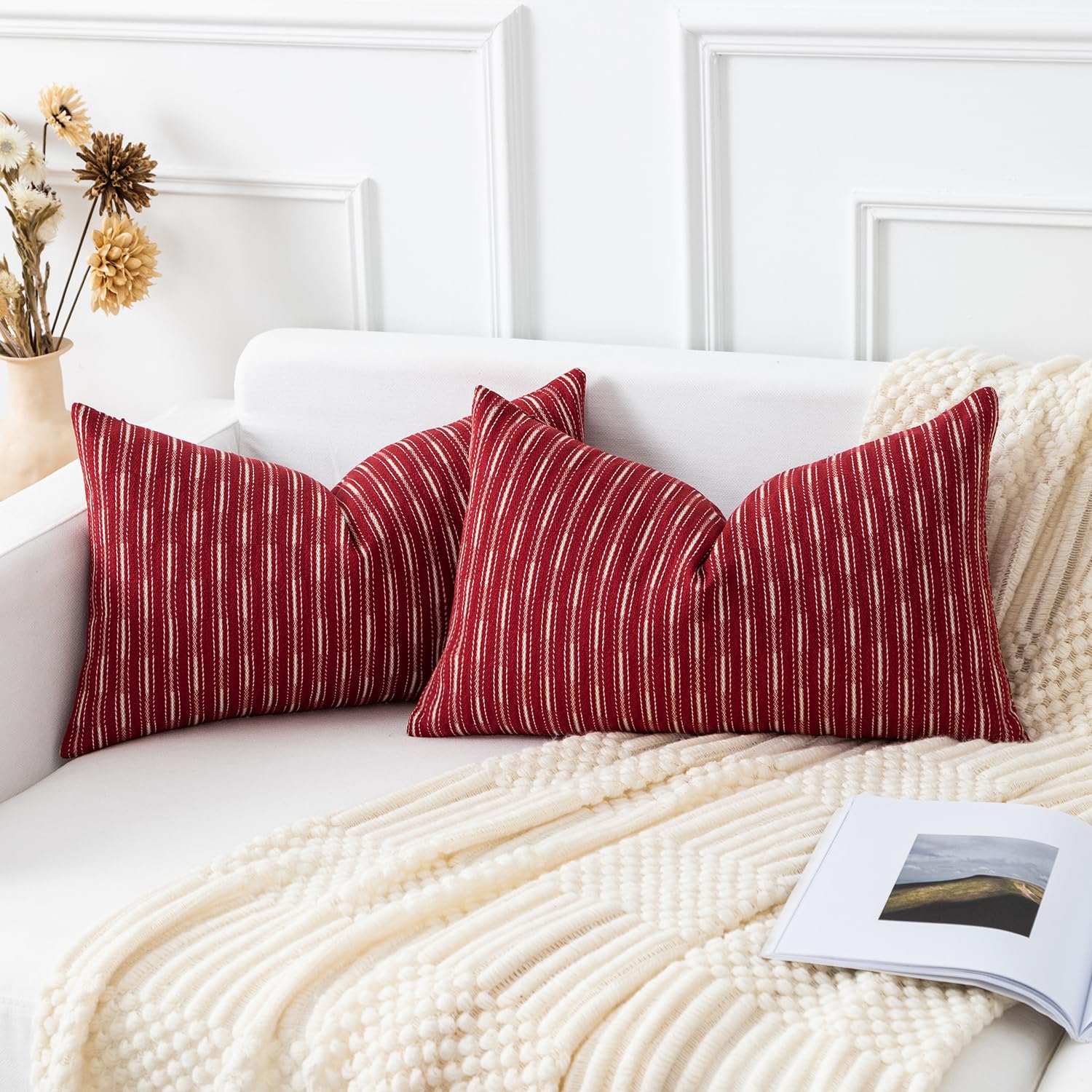 Amazon.com: Kevin Textile Set of 2 Wine Red Lumbar Pillow Covers