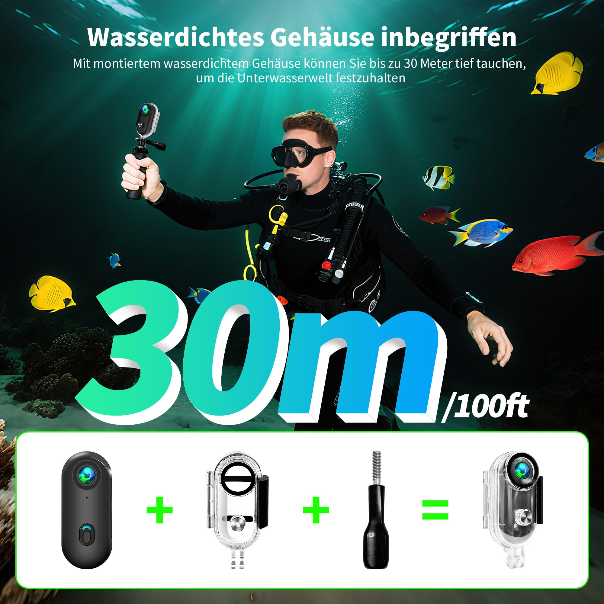Action Cam 4K WiFi, Actionkamera mit App, Motorrad Helmkamera für Extremsport, Bodycam Körperkamera, Kamera Motorrad für Fahrrad & Multifunktions-Zubehör