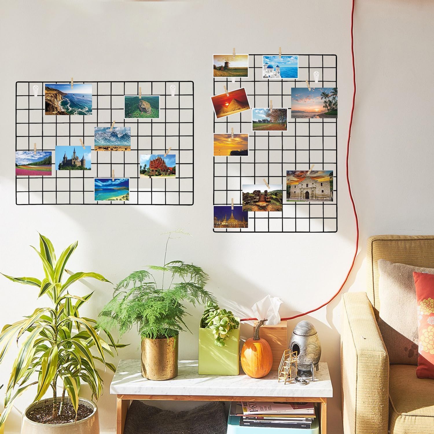 GreenUniverse Grid Photo Frame for Wall Clip Holder Photo Frame,Multi Functional Creative Mesh Wall Grid-Package: 2pc Frame BLACK, 45cm x 65cm - 2pc