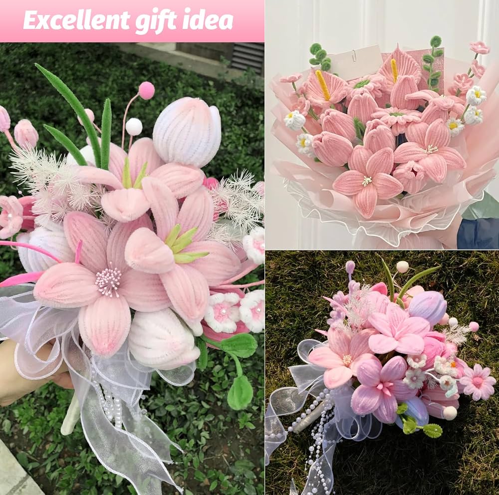 KUIRUNRX Lot De 400 Cure-Pipes à Fleurs - Kit Complet Pour Bricolage Et Décorations Florales