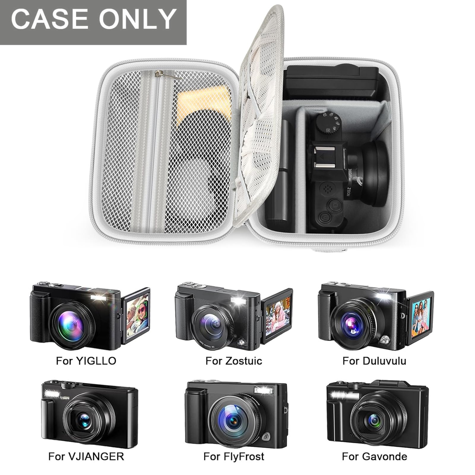 Funda para cámara KODAK/NIKICAM/para AOREGRE/para VJIANGER 5K 4K cámara digital y organizador de almacenamiento para cámara de vlogging, negro (solo caja) (gris)