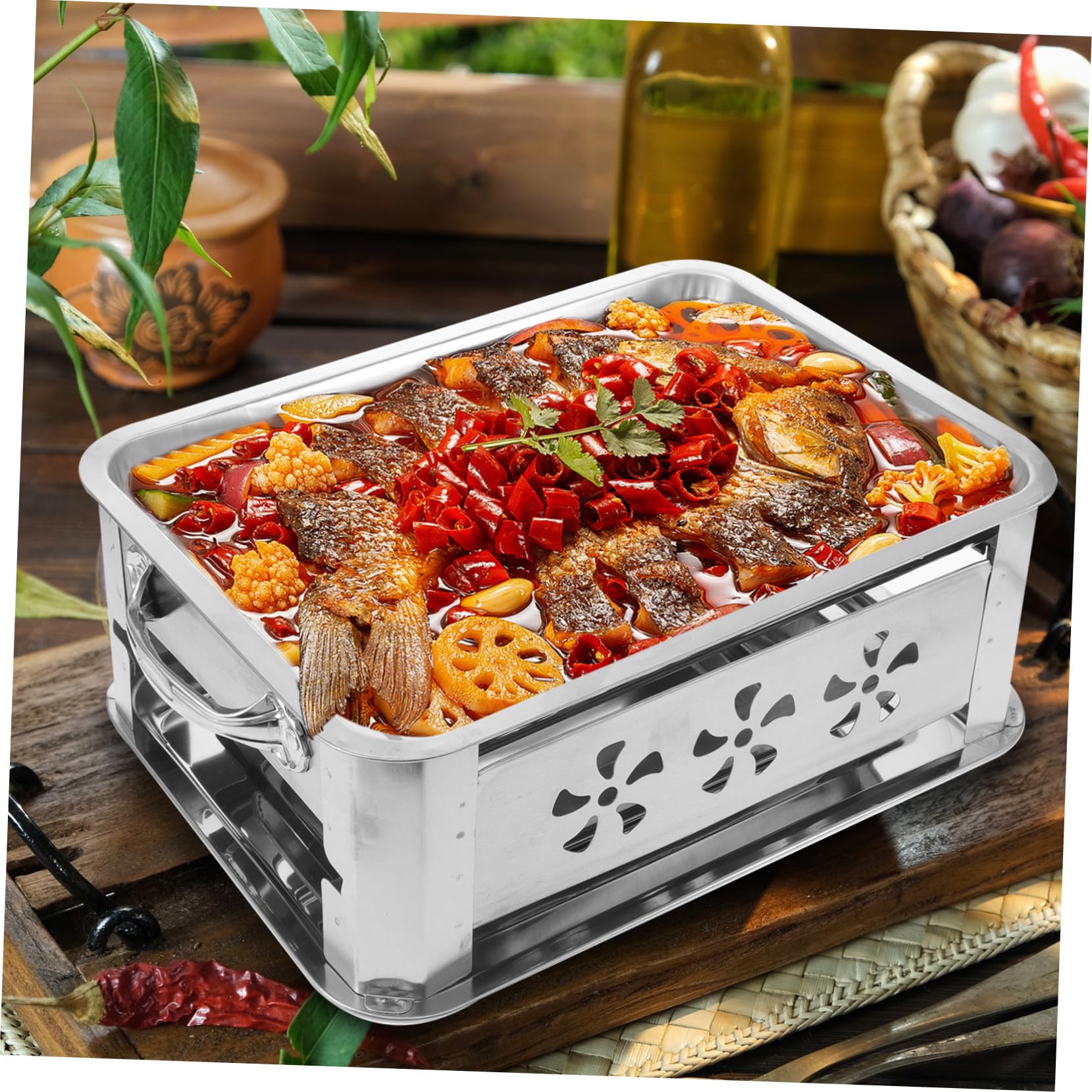 ifundom Bandeja Rectangular de Acero Inoxidable para Pescado Asado, Gruesa y Versátil, Adecuado para Cocina y Hogar, Fácil de Guardar, Plata