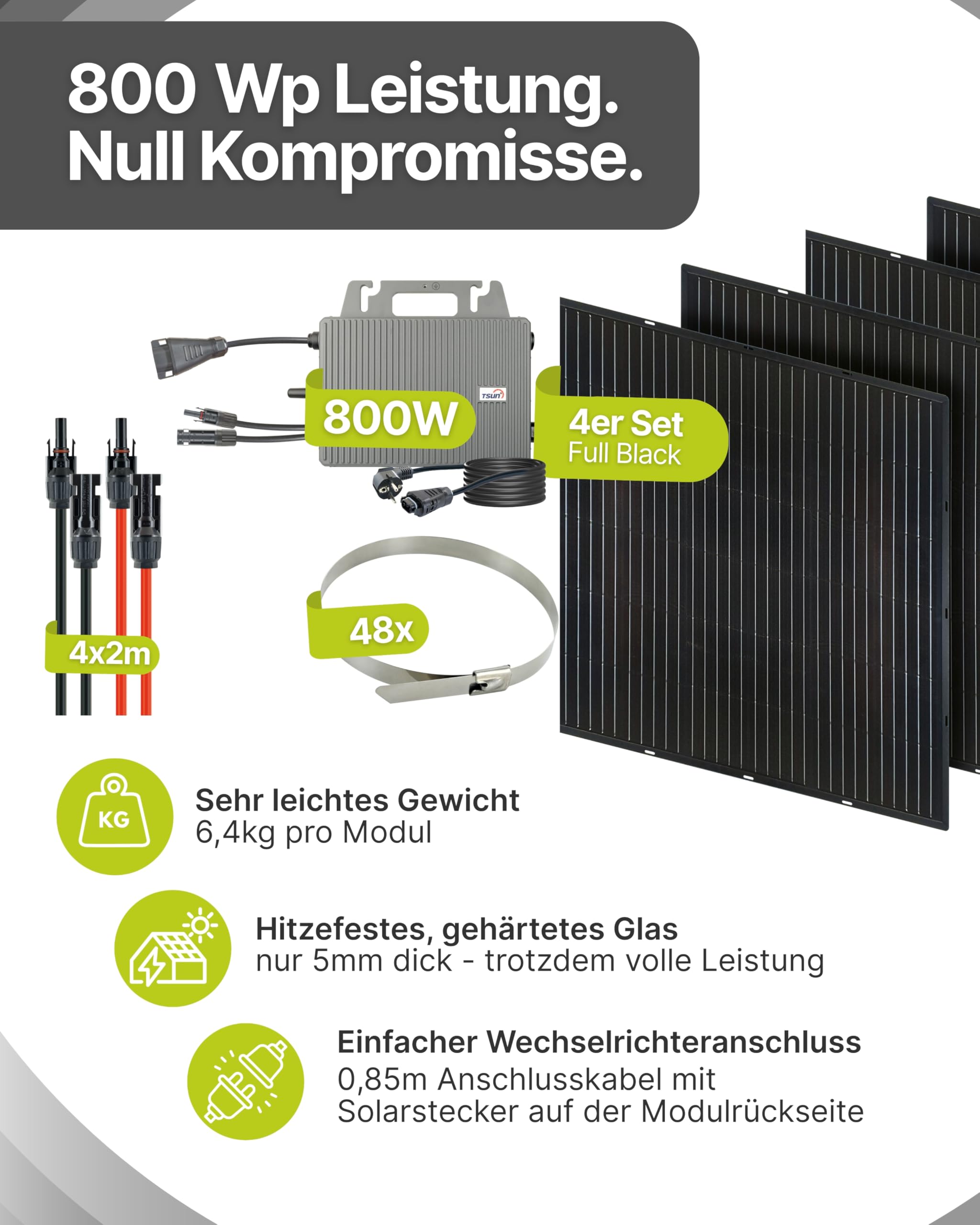 Slim-Line Modul 4er Set mit Wechselrichter Balkonkraftwerk Komplettset PV-Anlage Solaranlage