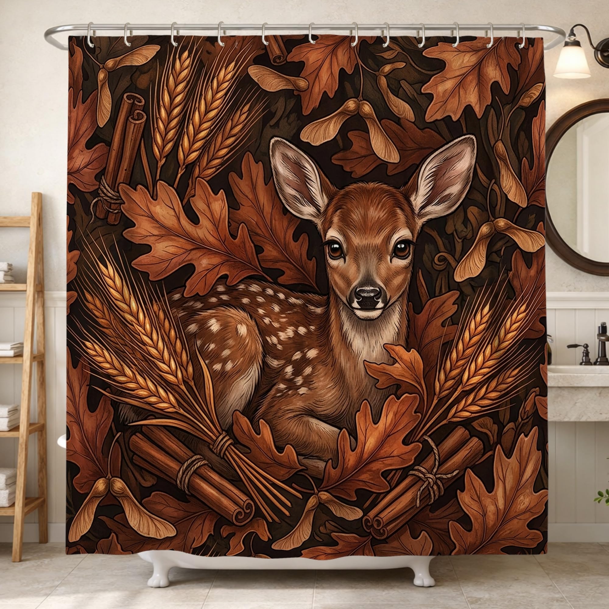 Rideau de douche blé d'automne rustique marron 183x213 cm lavable avec crochets pour salle de bain