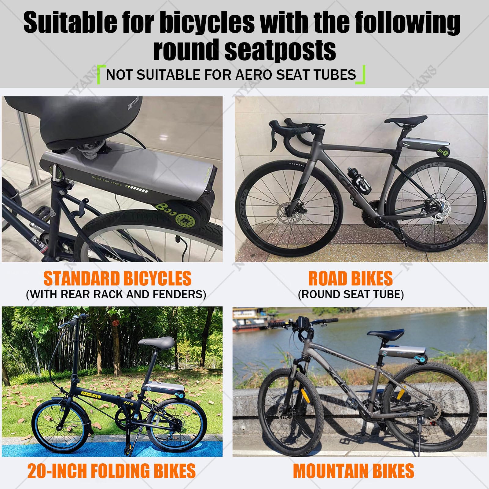 NYANS Motor Auxiliar Eléctrico para Bicicletas,4 Modos De Asistencia y 50km De Autonomía; para Bicicletas De Montaña (1,5/1,75/1,95/2,15 Pulgadas) y De Carretera (25C/28C/35C/38C) Green