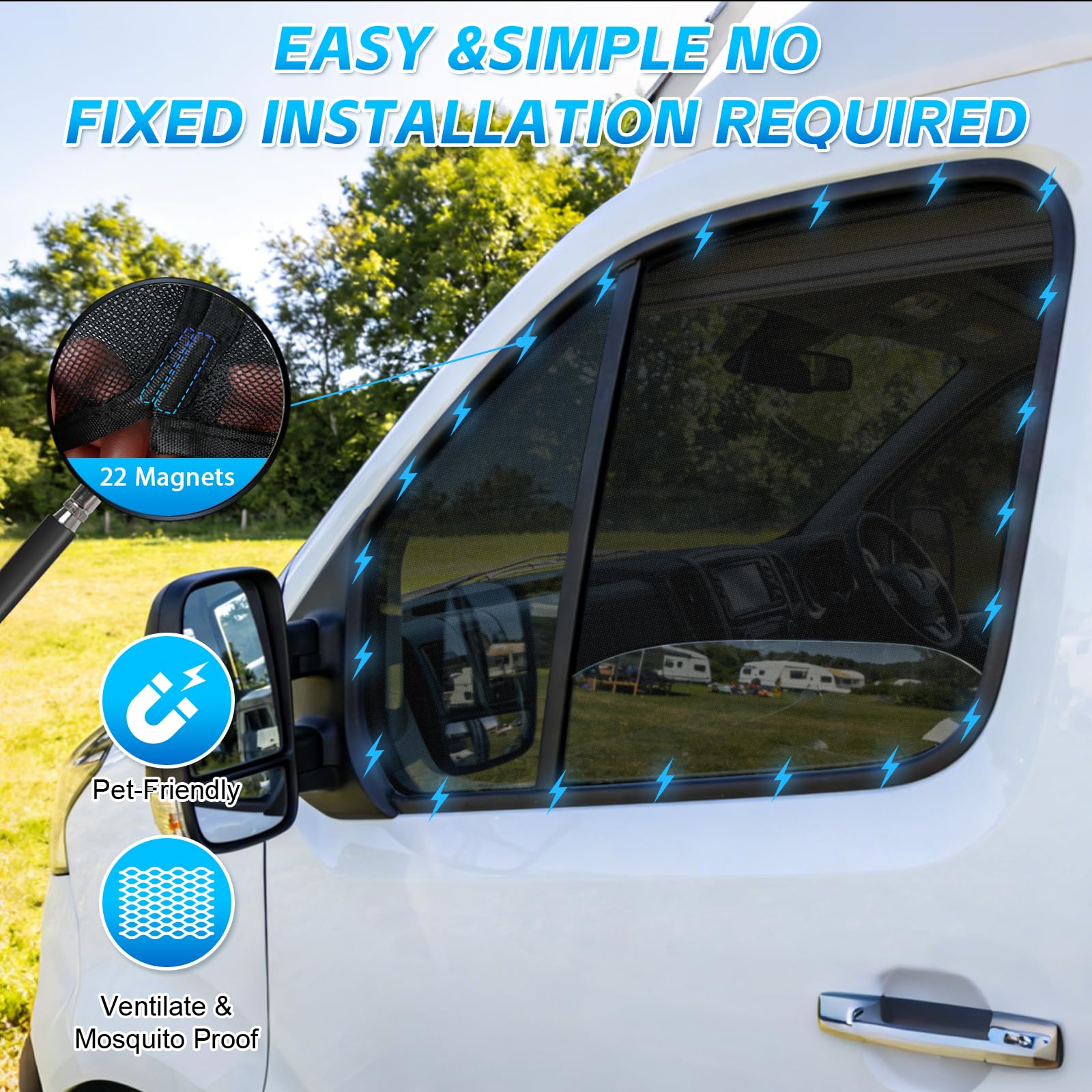 Insektenschutzgitter Compatible con Renault Trafic/F-iat Talento/O-Pel Vivaro 2014-2025,Mosquitera Magnética para Puertas Delanteras (Par), Mosquiteras Transpirables para Camping al Aire Libre