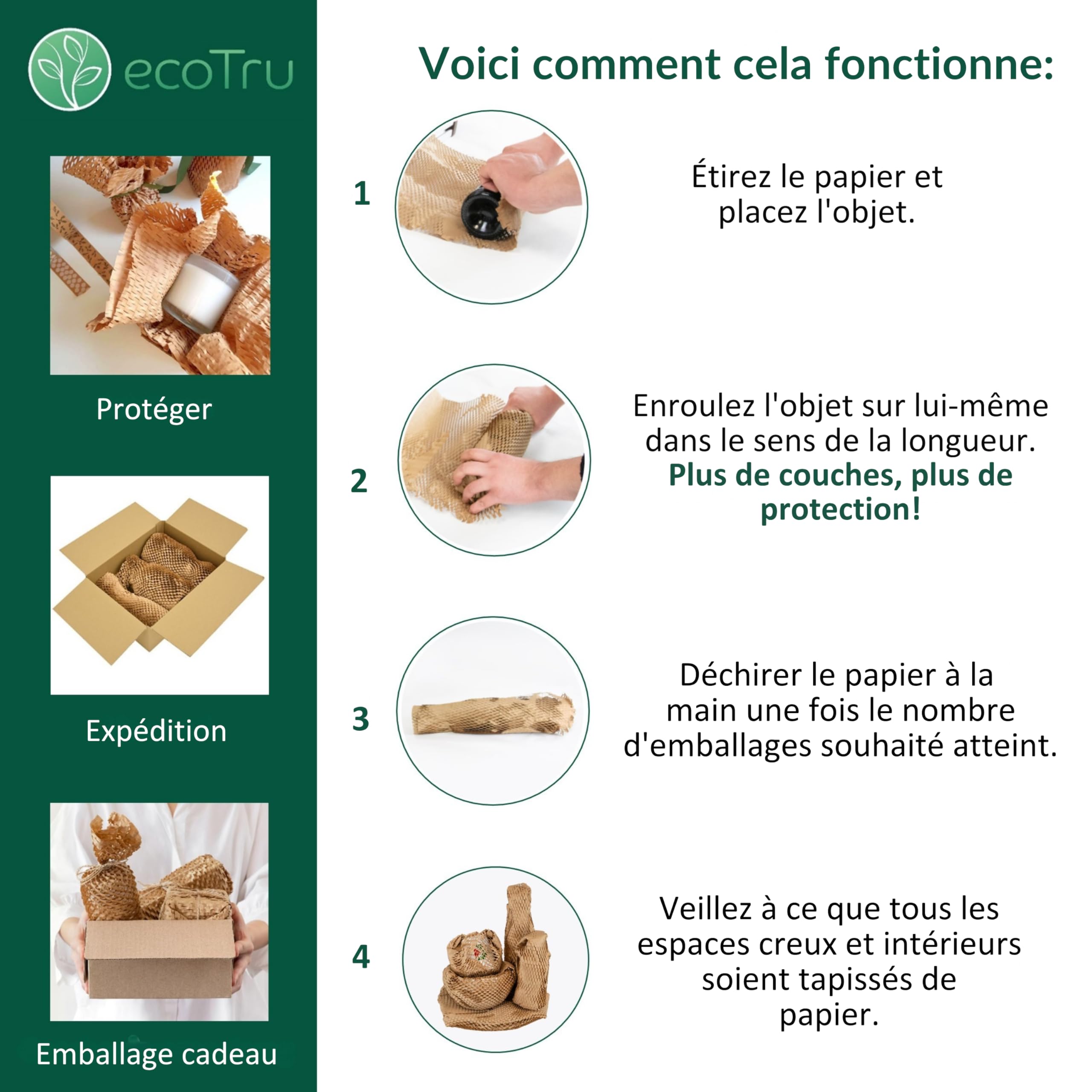 Papier d'Emballage Nid d'Abeille 36cm x 50m Biodegradable Ecologique pour Emballage Demenagement Protection Colis