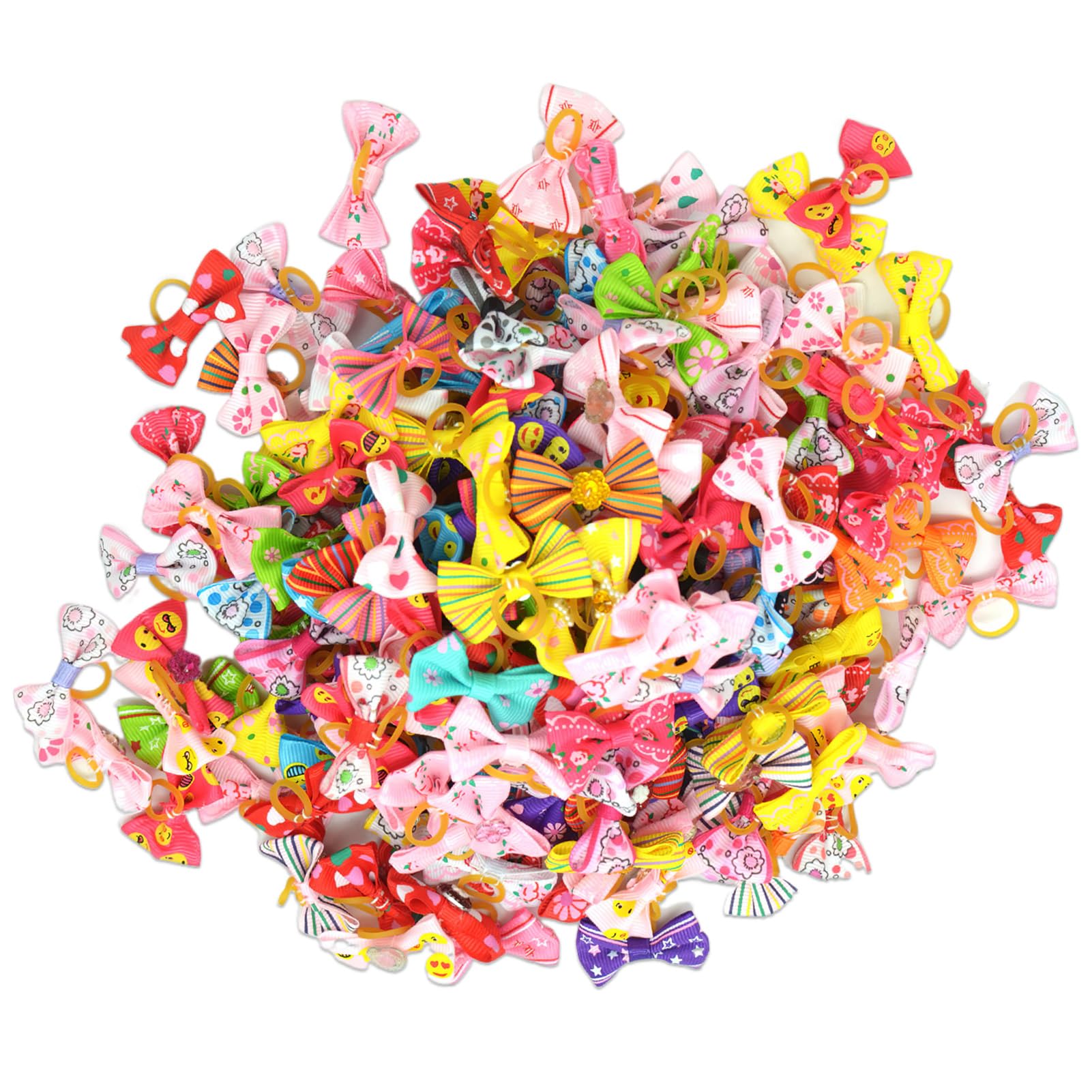 50PCS Dog Hair Bows,Puppy Dog Hair Bows with Elastic Rubber Bands,Pet Hair Accessories for Small Medium Dogs and Cats,Mixed Colors Dog Hair Clips,Puppy Topknot Dog Bow Ties for Grooming,Long Hair Pets