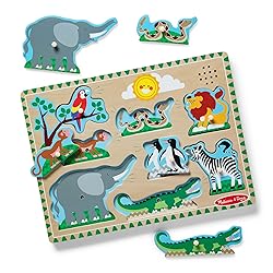 Melissa & Doug Zoo Animals Sound Puzzle – 8-Piece Wooden Peg Puzzle with Light-Activated Sounds, Music Learning Toy for Toddlers and Preschoolers Ages 2+