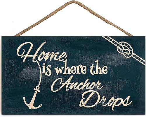 TOMATO FANQIE Seaside Home is Where The Anchor Drops Nautical Shabby Chic - Placa colgante para baño/cocina, accesorio de regalo de 10 x 5 pulgadas