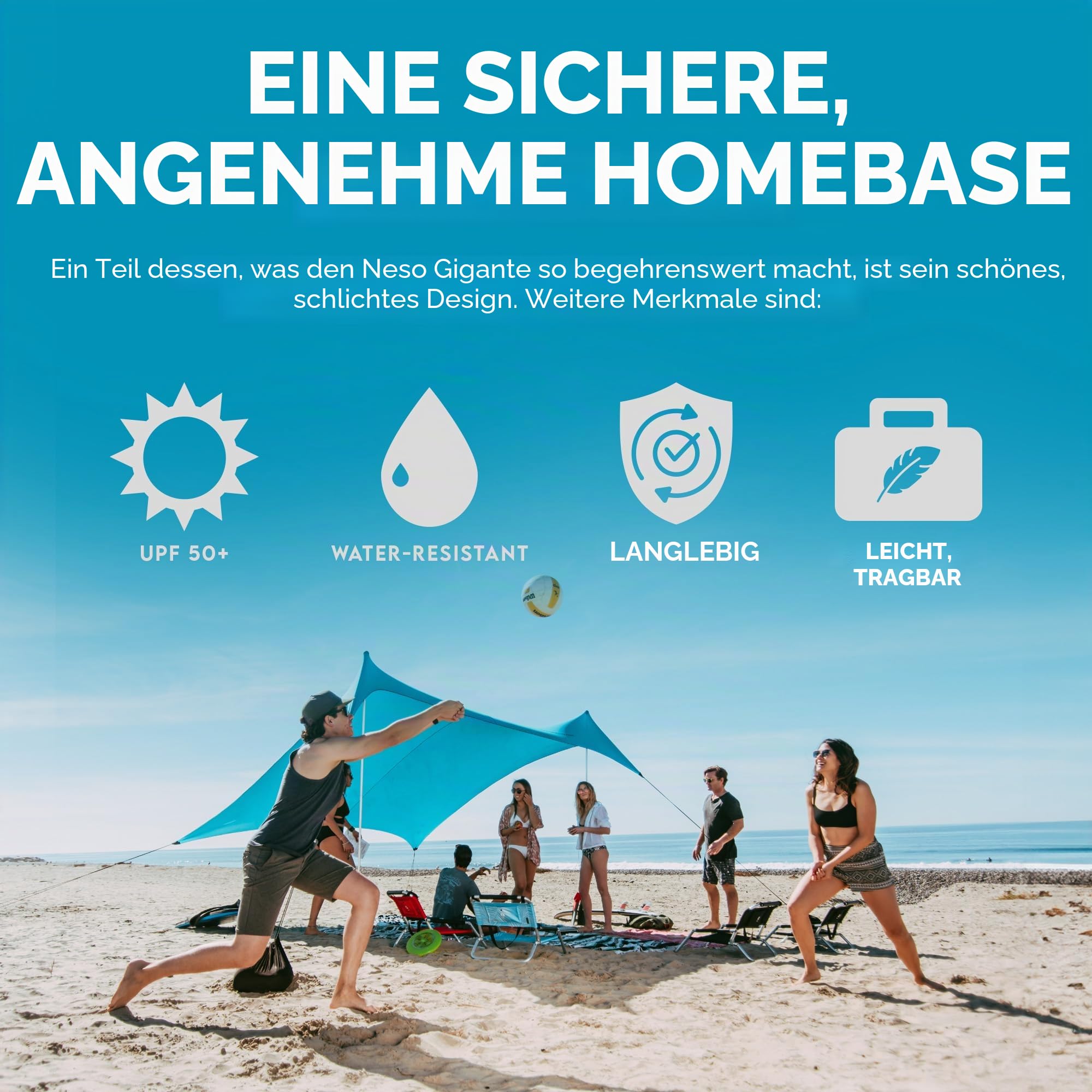 Neso Strandmuschel Gigante 2,5 m hoch 3,3 x 3,3 m | verstärkte Ecken und Kühlfach | Farbe: