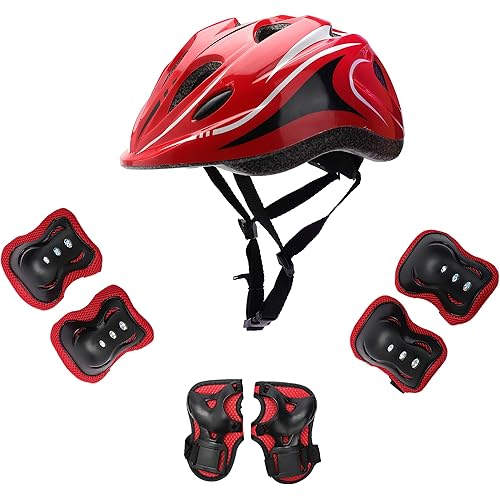 Kids Helmet Knee Elbow Pads Wrist Guard Sport Protective Gear Adjustable Scooter Skateboard Roller Bike Skate Cycling Safety Set for Boy Girl 4-12 Years