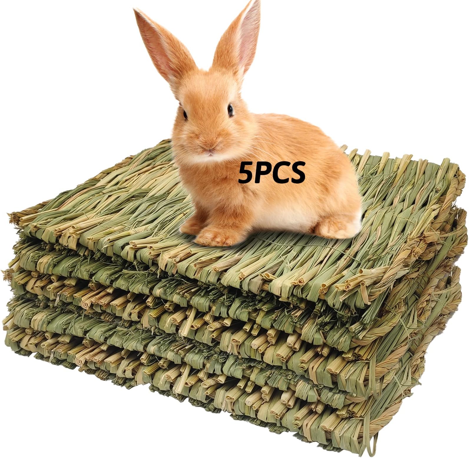 Hamiledyi Grass Mat Woven Bed Mat for Small Animal 5 Grass Mats Bunny Bedding Nest Chew Toy Bed Play Toy for Guinea Pig Parrot Rabbit Bunny Hamster Rat