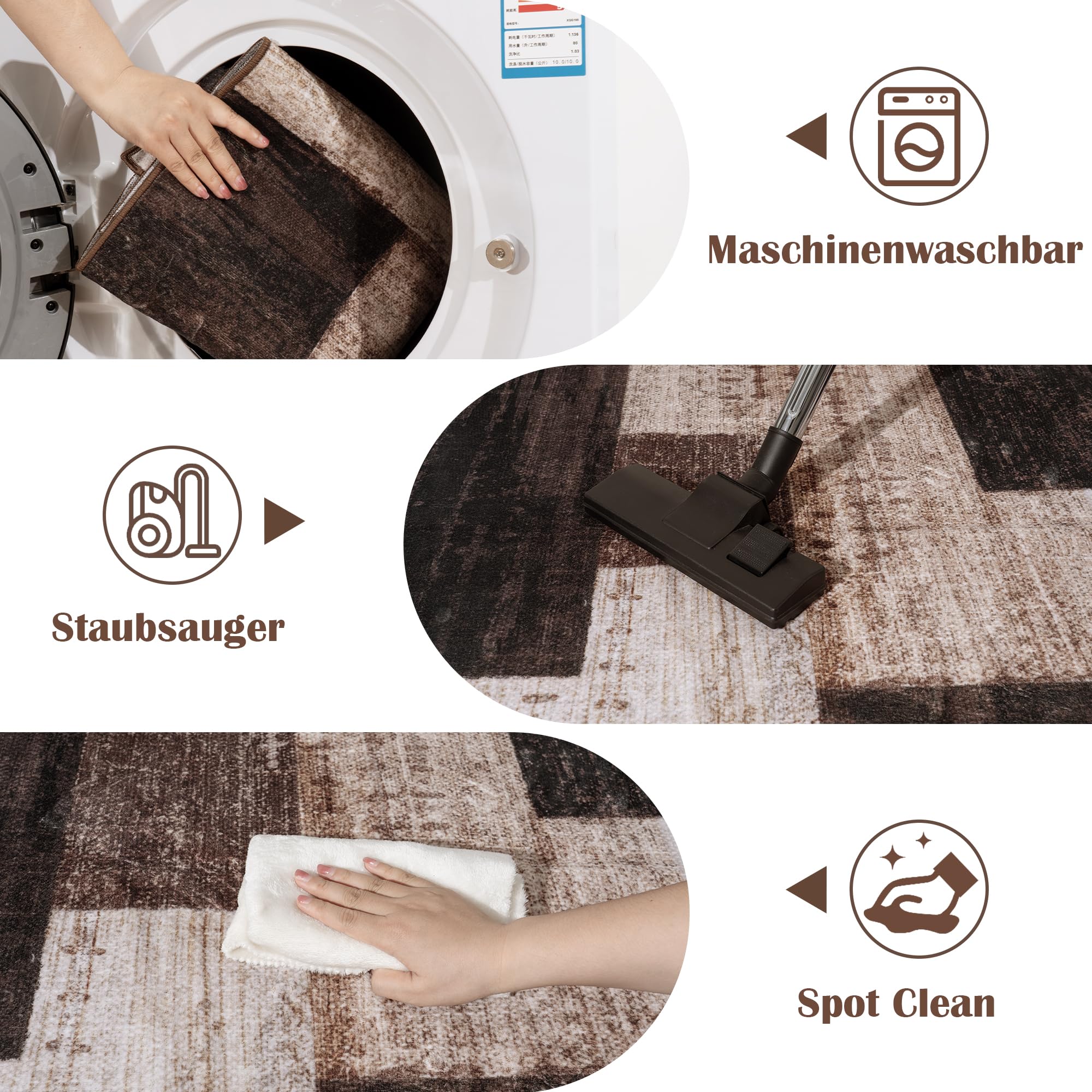 Moderne Geometrische Patchwork Indoor Wohnzimmer Teppich, Schokolade 160x230 cm Große Teppiche Rockwood Sammlung Böden Dekor für Schlafzimmer, Braun Weich Kurzflor Waschbar Teppich Gegend