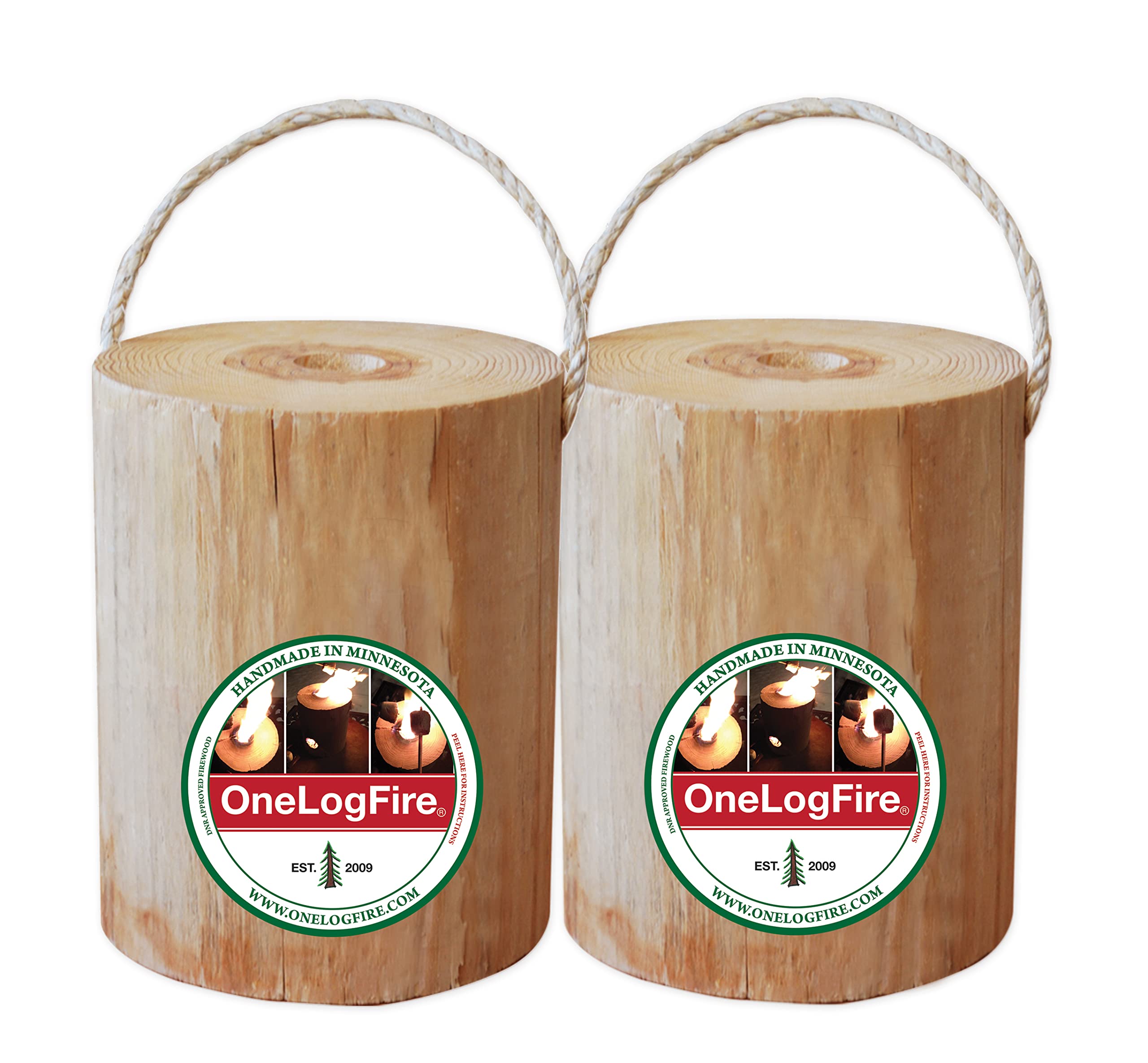 One Log FireOriginal – Single Log Campfire, 100% Natural Red Pine, Easy Light – 2 Hour Burn Time (2 Pack)