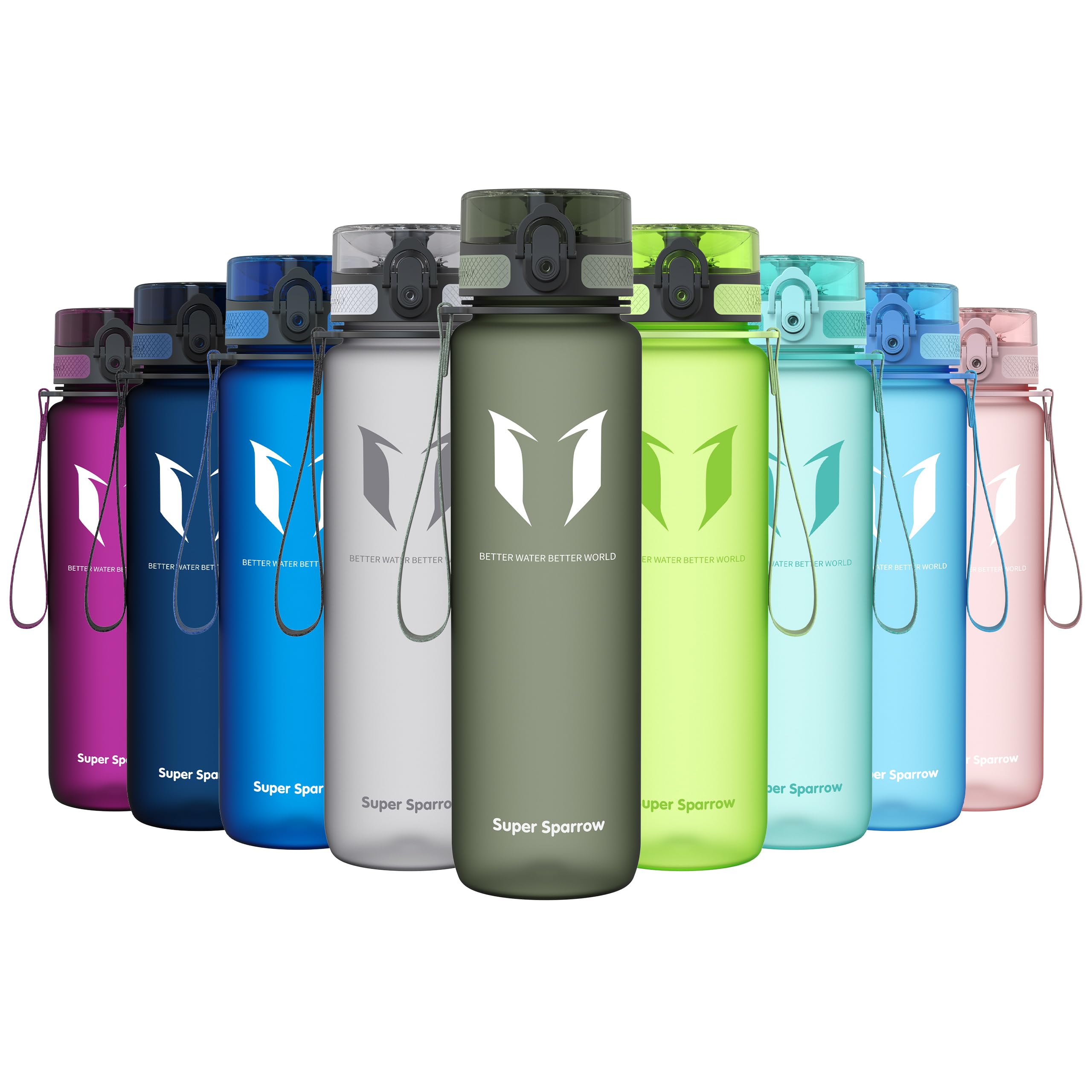 Super Sparrow Borraccia 1 litro – Bottiglia Acqua in Plastica Tritan Riutilizzabile, Senza Perdite e Senza BPA, Perfetta per Sport, Trekking, Campeggio e Idratazione Giornaliera