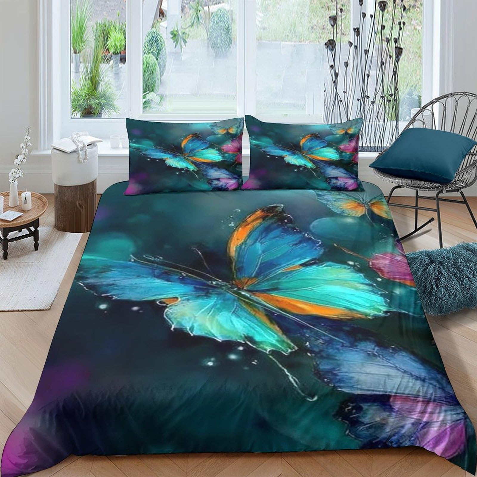 Ctjqhvkz Style-5 3D Printed Blue Butterfly Fitted Sheet Microfiber Soft Anti-Slip Artistic Bed Sheet For Bedroom Dorm Mattress Cover Decor Single（135X200cm）